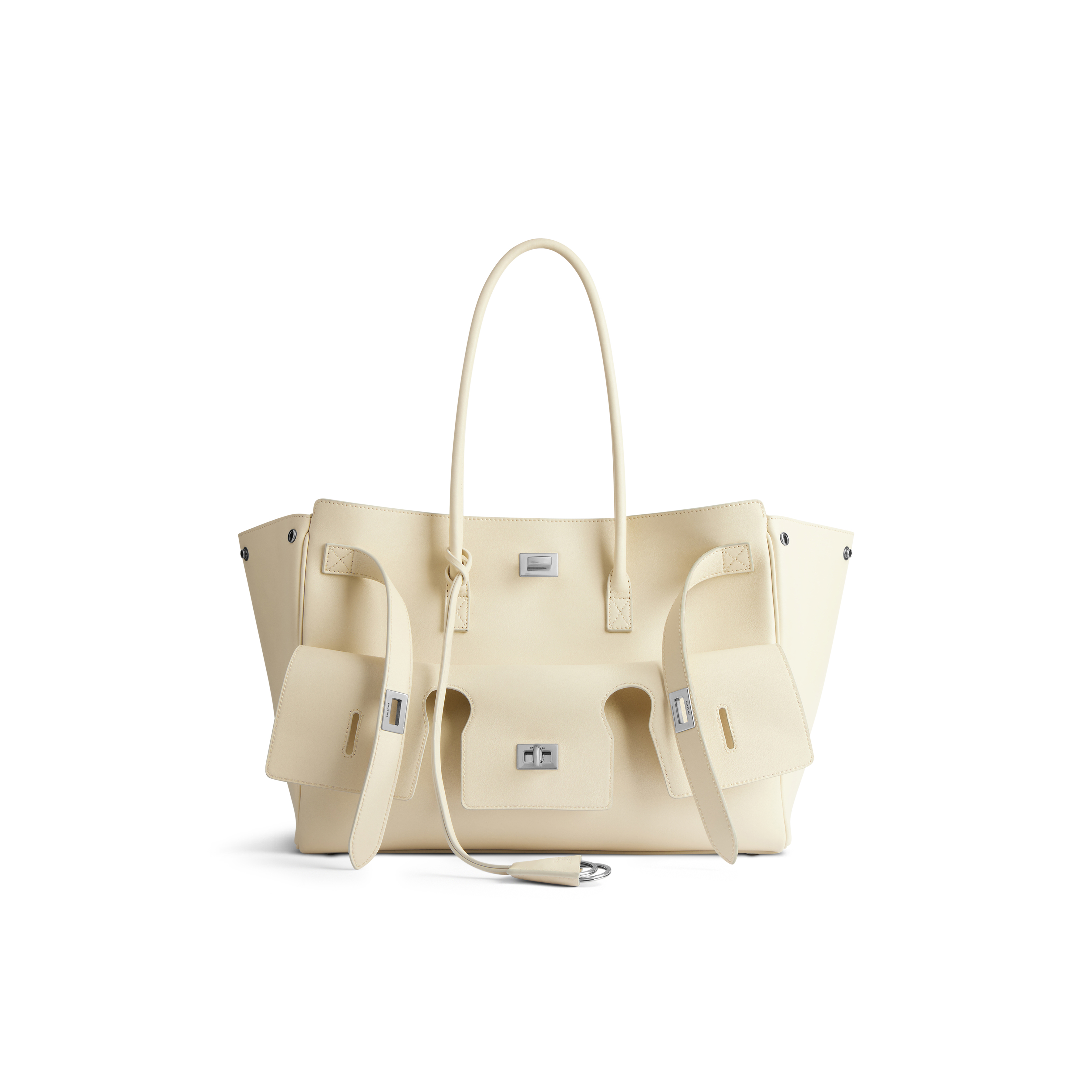 米色Bel Air Carry-All托特包銀扣。NTD$169,000(BALENCIAGA提供)