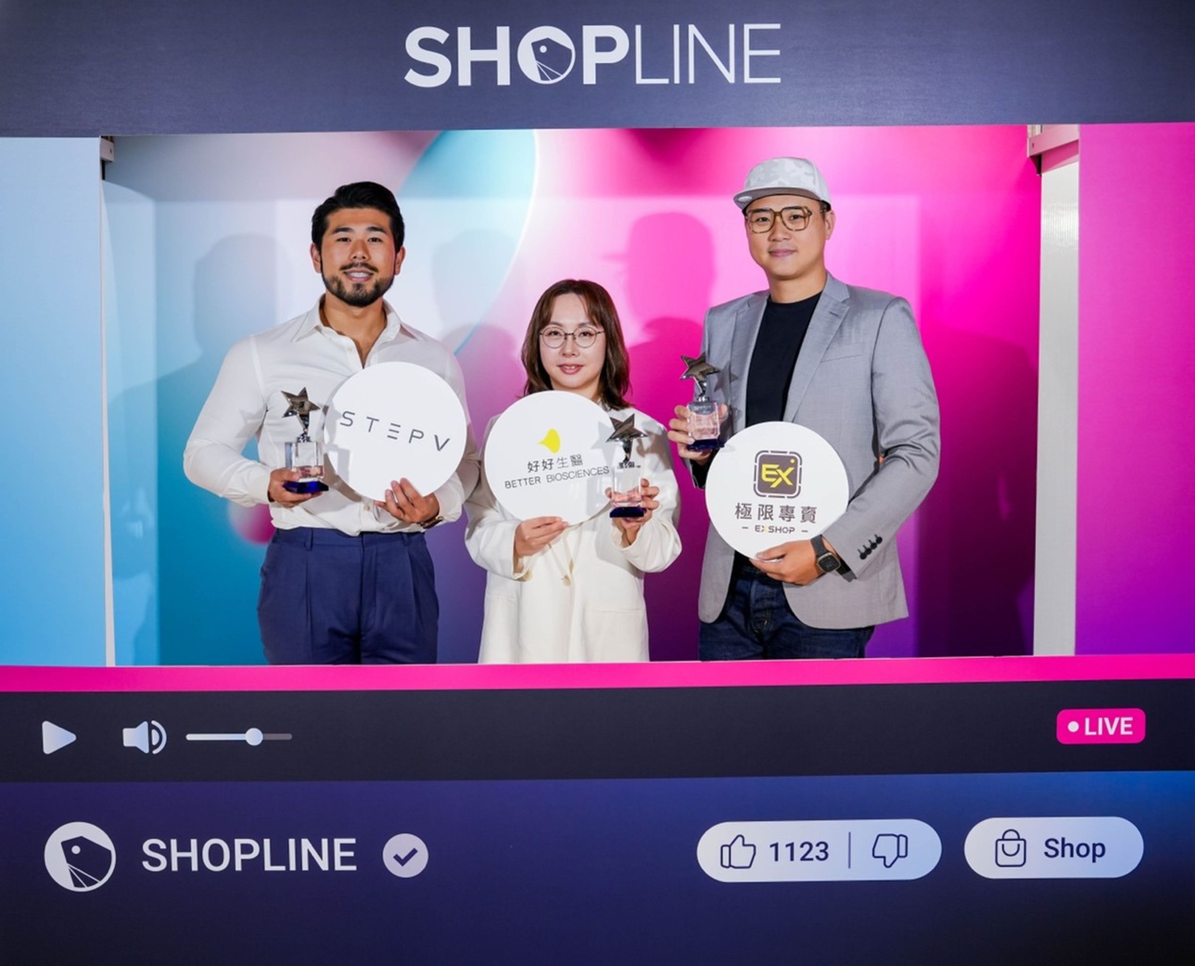 左至右為《STEP V》創辦人 Peeta 葛格、《好好生醫》營運長吳玳瑩、《EXSHOP 極限專賣》創辦人 Eason）。（SHOPLINE提供）