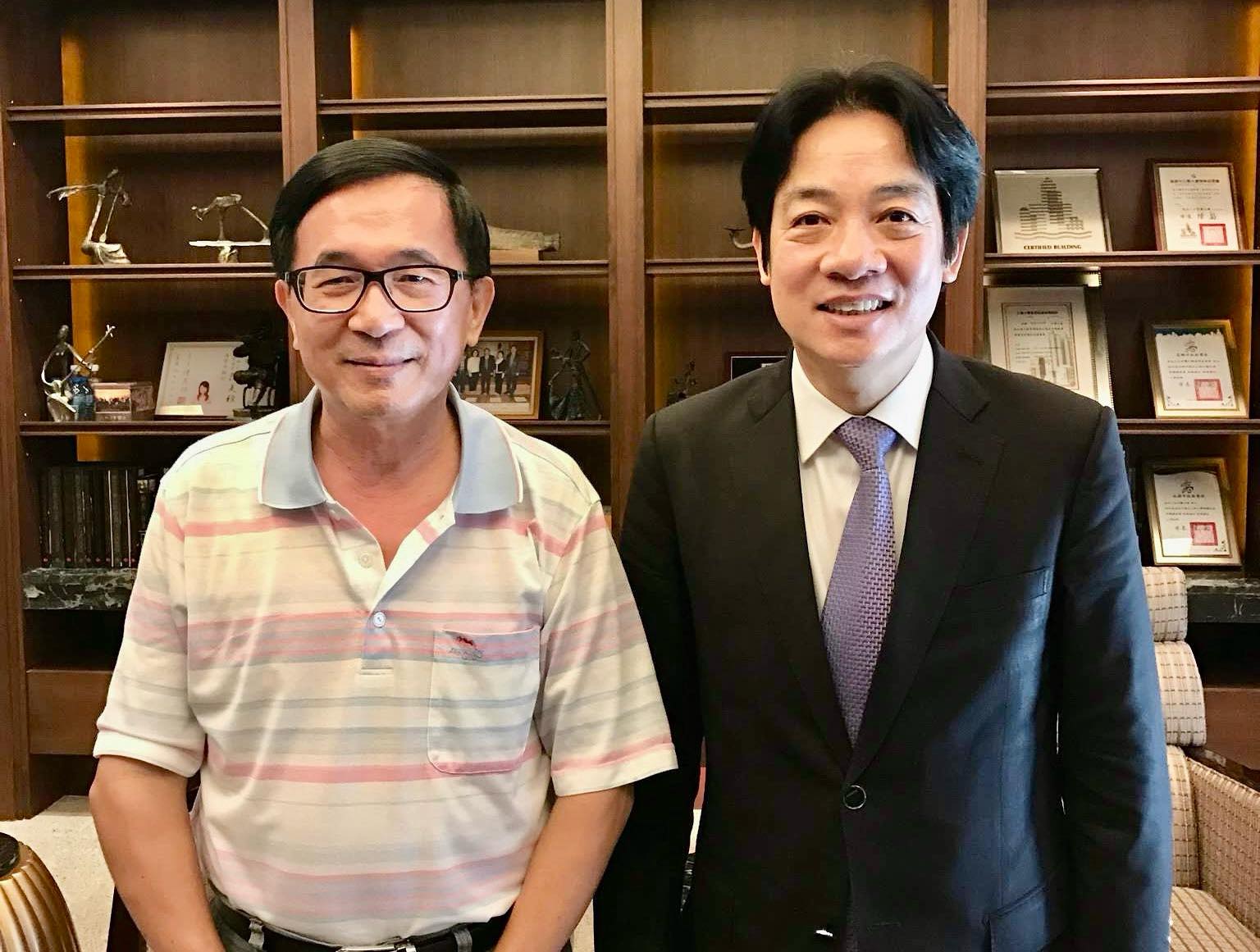 陳水扁今天透露，賴清德赴台南探望吳淑珍。（翻攝自陳水扁臉書）