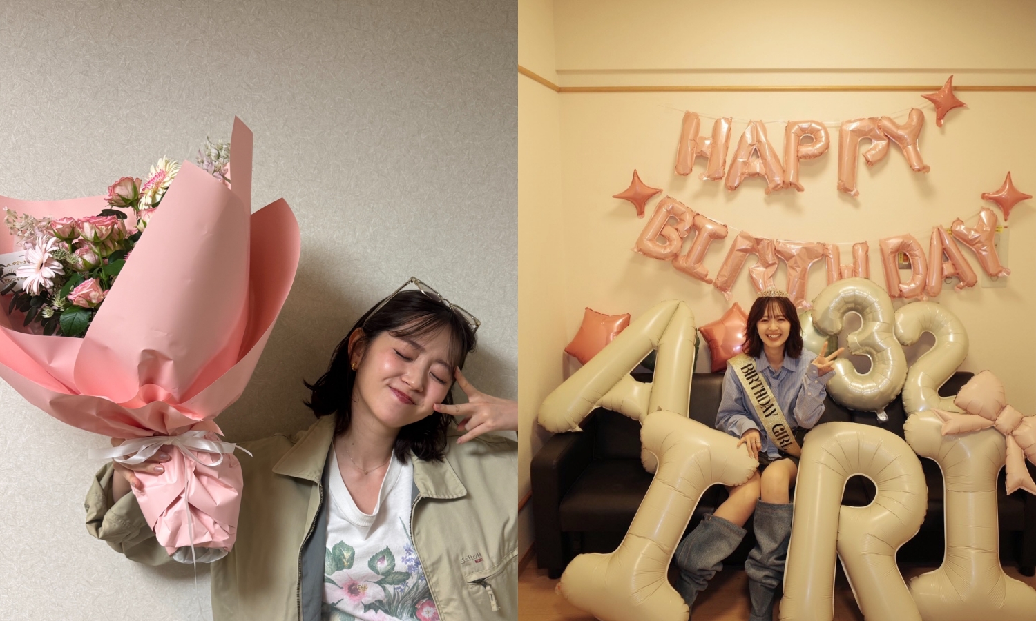 鈴木愛理今年32歲生日收到粉紅色的花束。（翻攝鈴木愛理IG）

