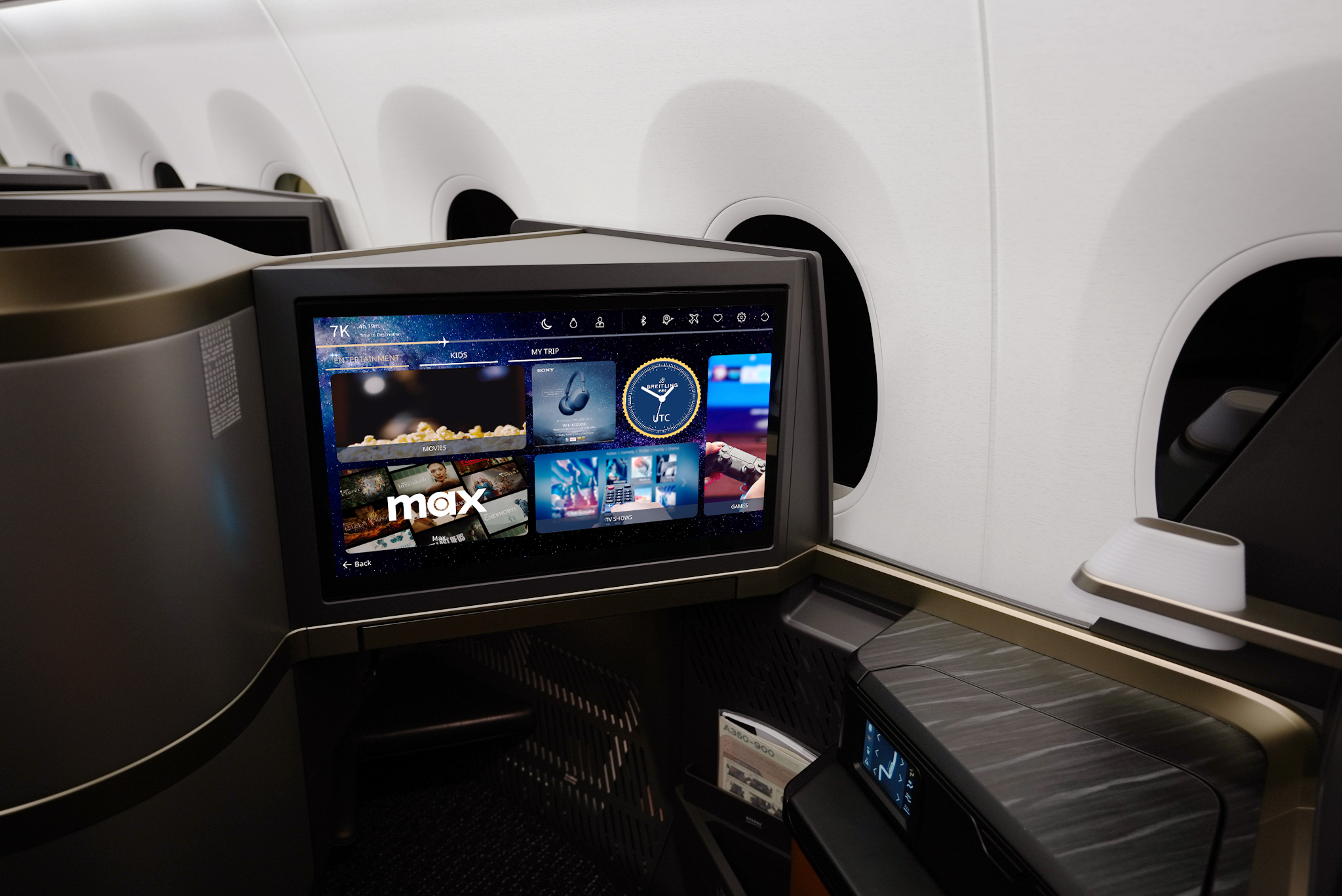 從地面追到天上！串流平台Max進駐機上娛樂系統，打造空中追劇新體驗。（星宇航空提供）