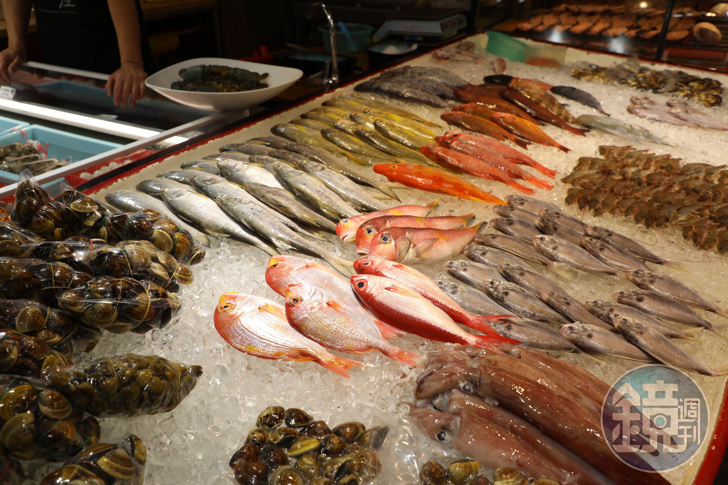 飯桌上象徵年年有餘的黃魚、赤魚宗、大目鰱、肉赤仔一字排開,老闆會將海鮮處理乾乾淨淨,回家就能料理。