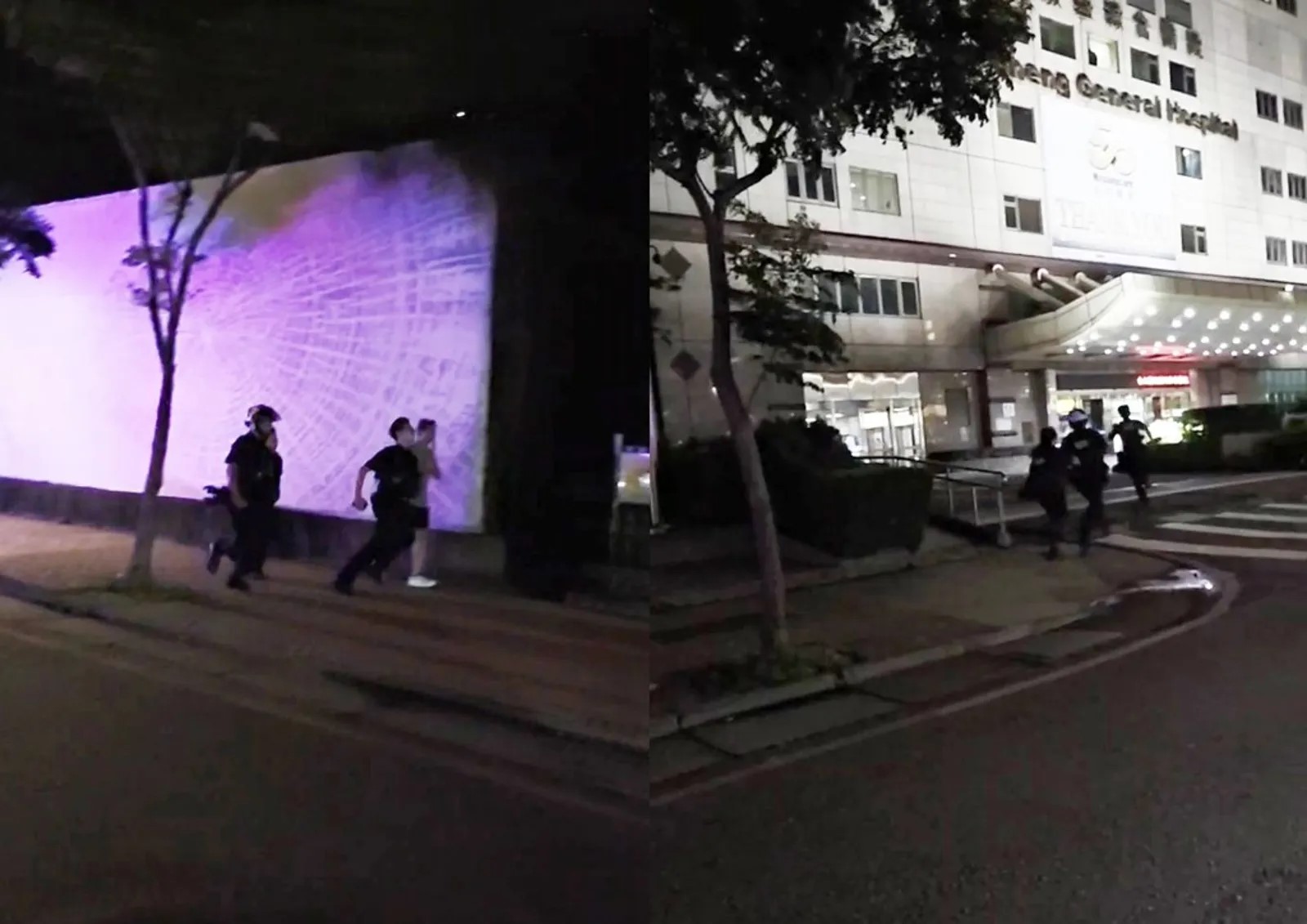 敏盛醫院旁11日晚間發生嚴重死亡車禍，警察事發後飛奔至醫院求救。（翻攝畫面）