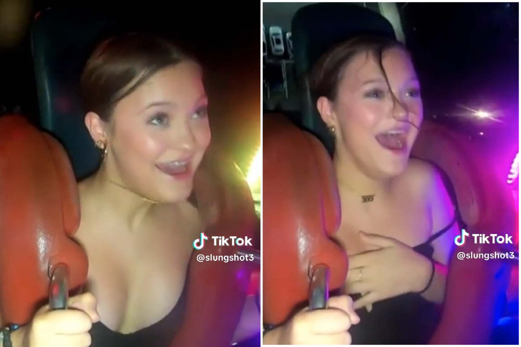 這雲霄飛車太銷魂啦！妹子一飛衝天，胸前「巨彈」真的爆了。（翻自TikTok）