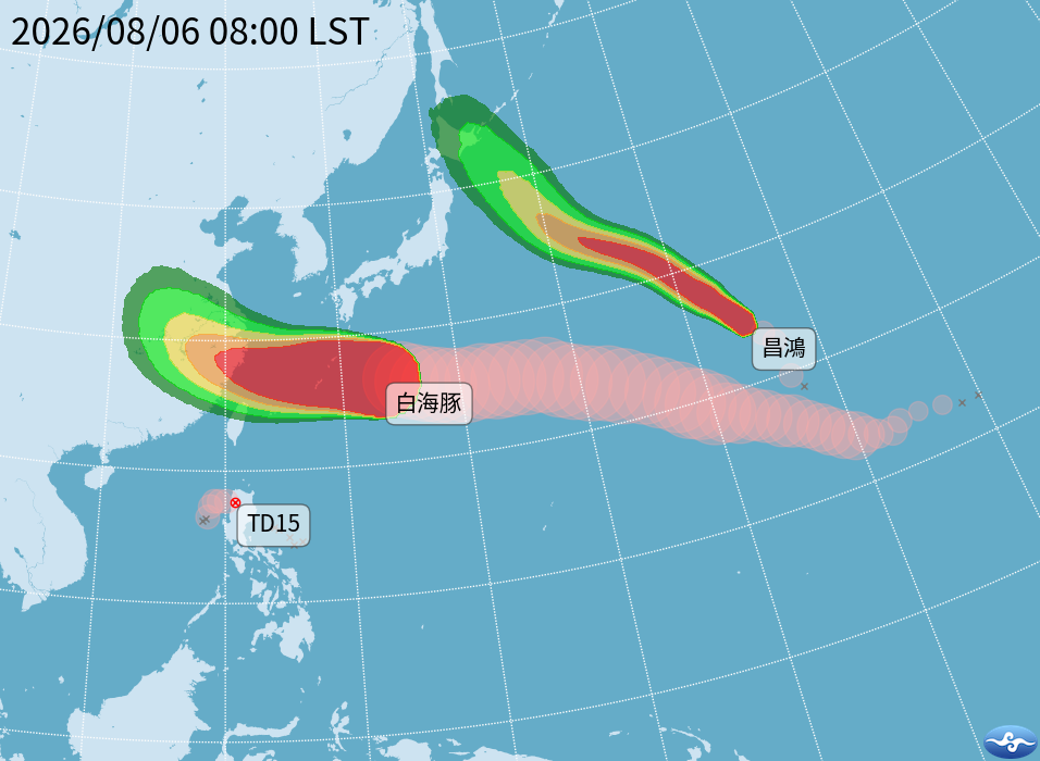 氣象粉專曝,白海豚颱風四度抗乾成功,眼牆又爆發對流。(氣象署提供)