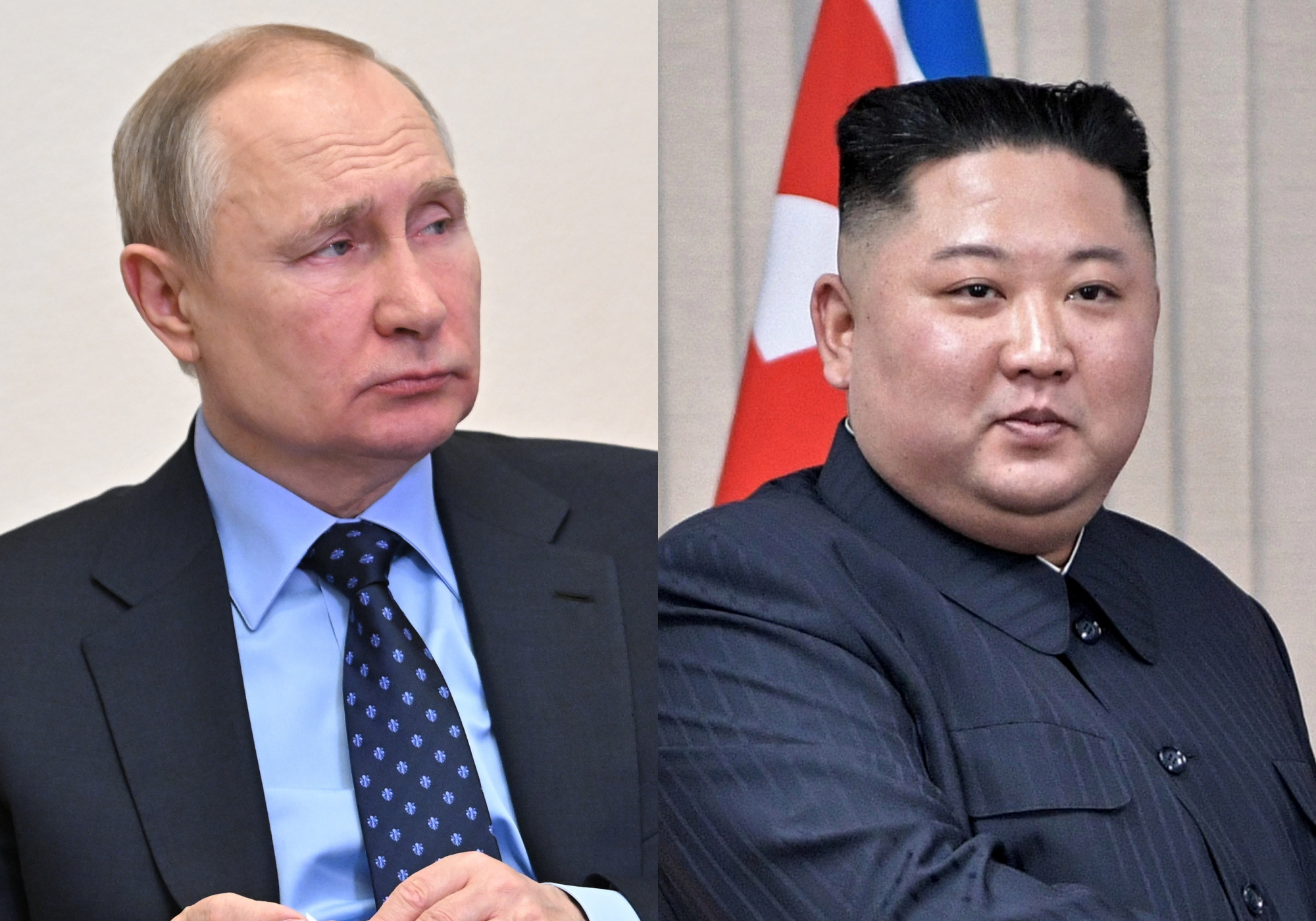 俄羅斯總統普丁(左)與北韓領導人金正恩(右)計畫出席中國九三閱兵。(合成圖,左翻攝X@KremlinRussia、右為維基百科)