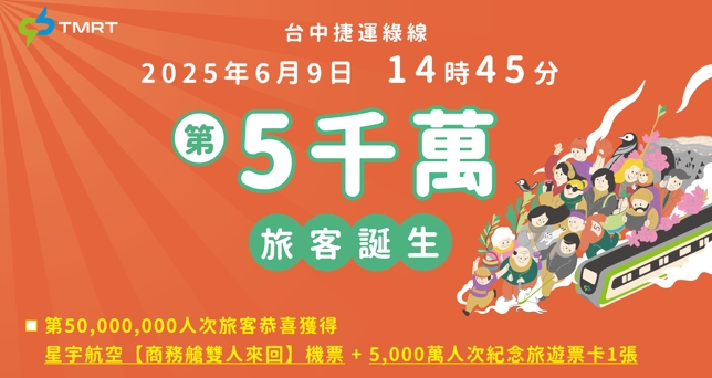 中捷第5000萬人次旅客誕生。（翻攝中捷官網）