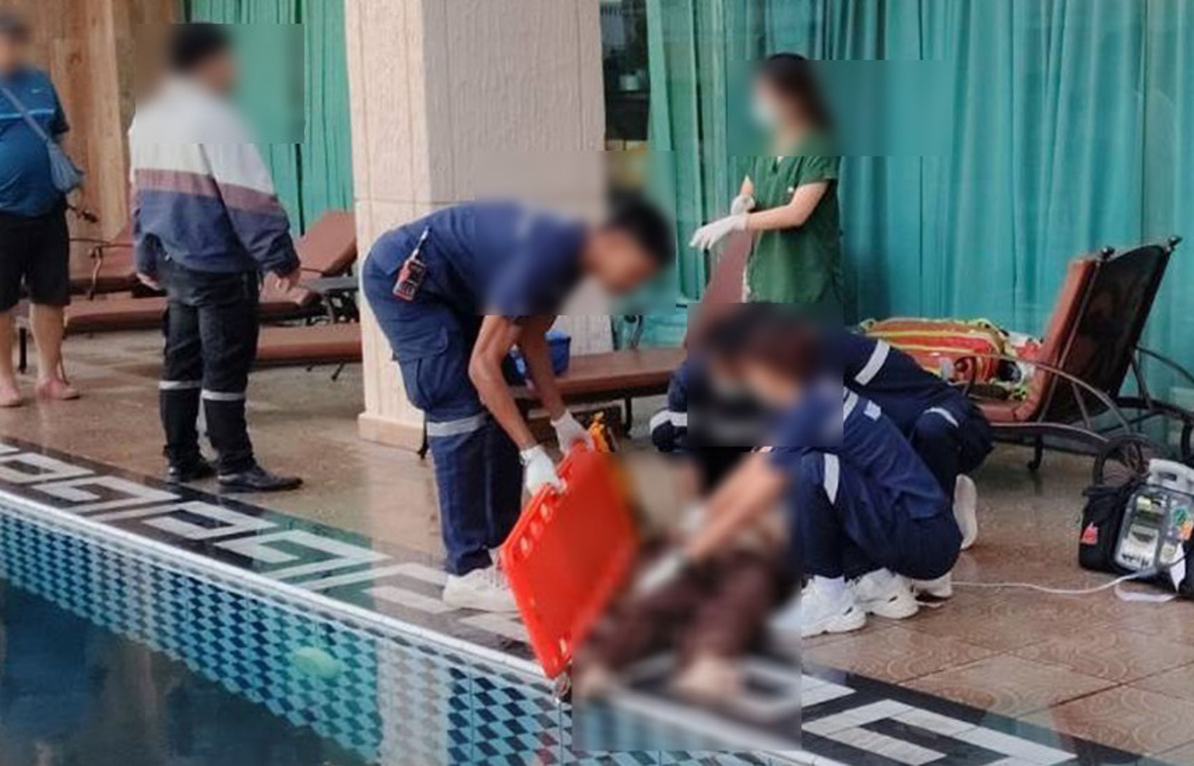 泰國一名人妻與丈夫大吵後,從25樓高空墜樓,救援小組獲報到場緊急急救。(翻攝臉書粉專อธิปบูรพา)