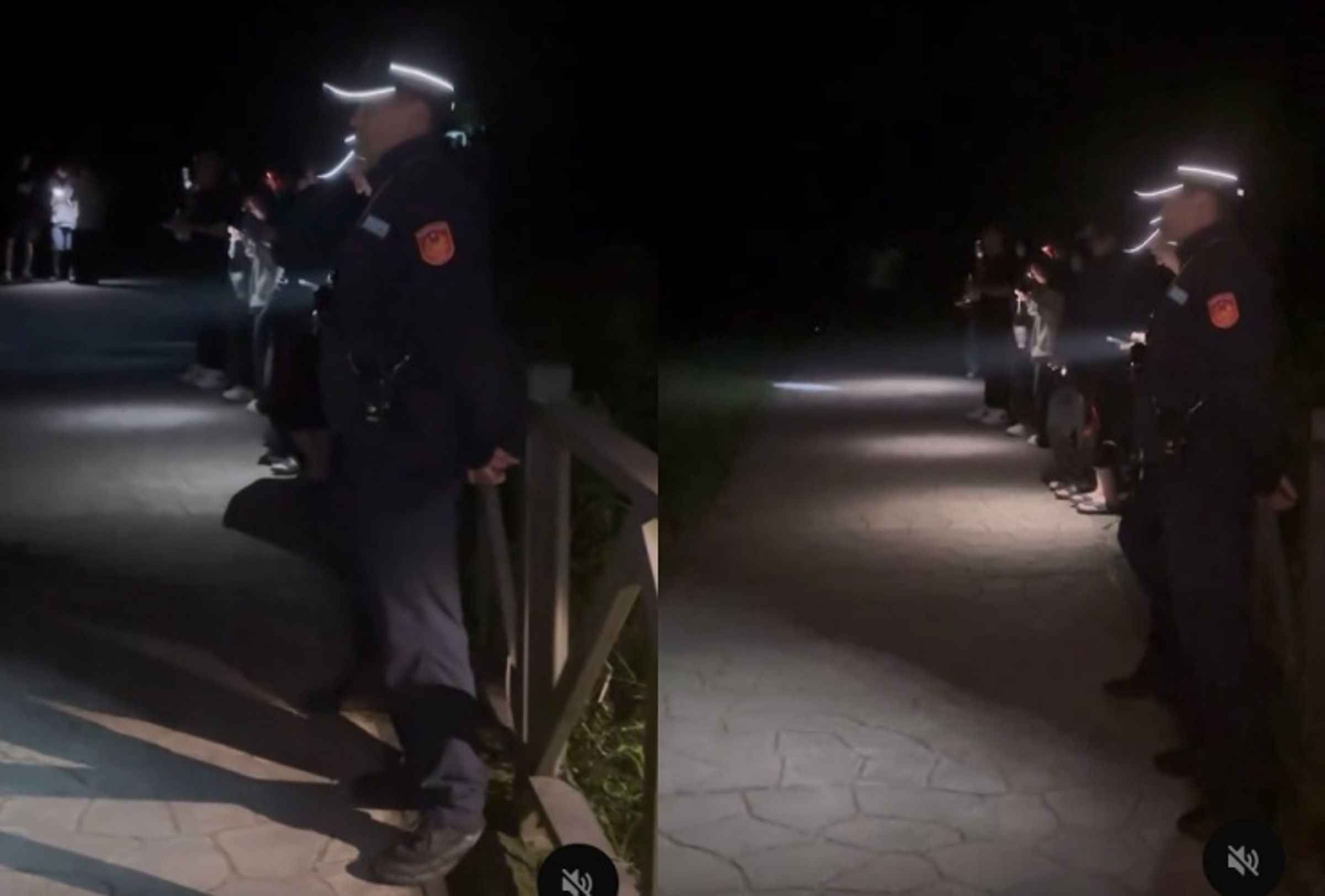 因應民眾深夜聚集喧嘩,固守國家公園的保七總隊員警前往現場站崗關切,維持公共秩序。(threads網友07__hsu授權提供)