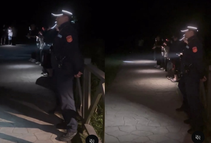  因應民眾深夜聚集喧嘩，固守國家公園的保七總隊員警前往現場站崗關切，維持公共秩序。（threads網友07__hsu授權提供）