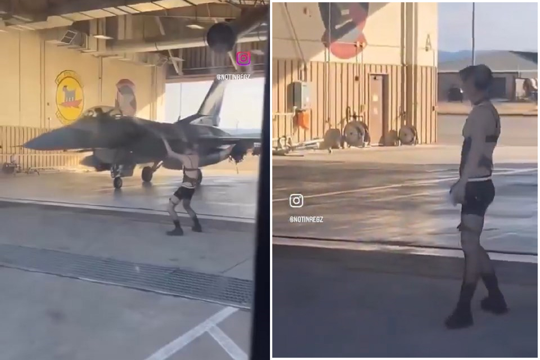 美空軍基地大冒險？地勤穿性感內衣跳艷舞引導戰機，網友看影片驚呆了。（翻自IG）