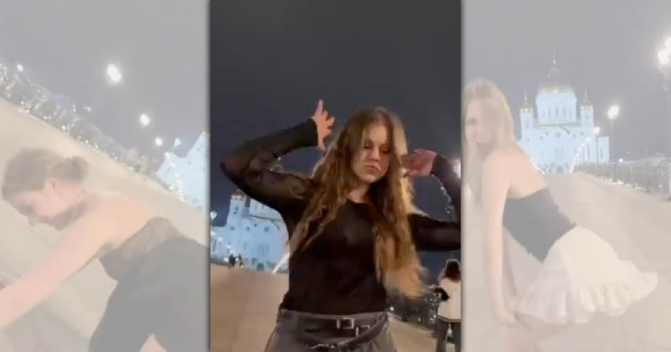 俄3女大生教堂前「大跳電臀熱舞」影片瘋傳。（翻攝自X@Дождь）