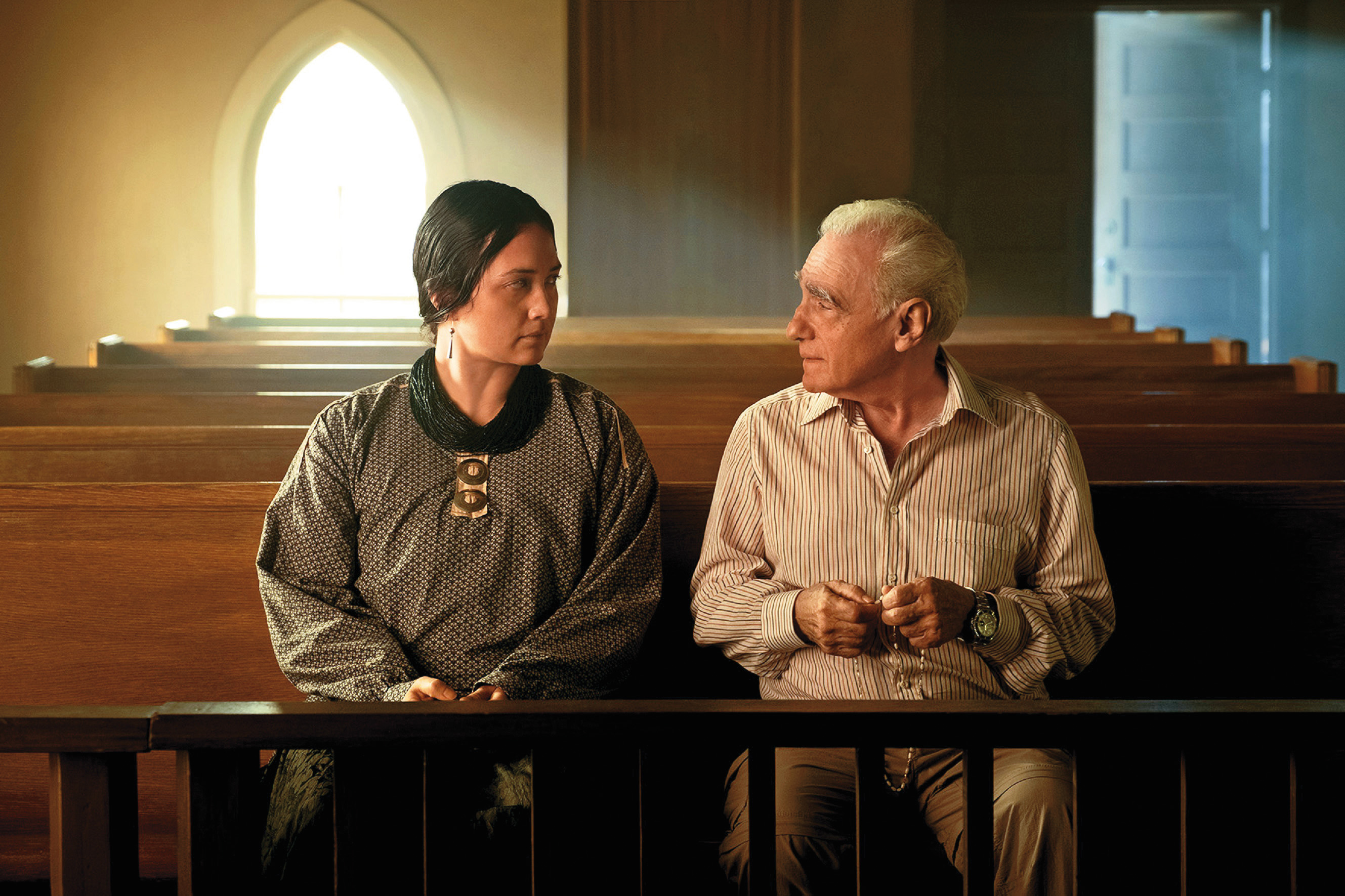 馬丁史柯西斯（右）執導的《花月殺手》由莉莉葛萊史東（左）擔綱，並入圍本屆奧斯卡最佳女主角。 （Catchplay提供）