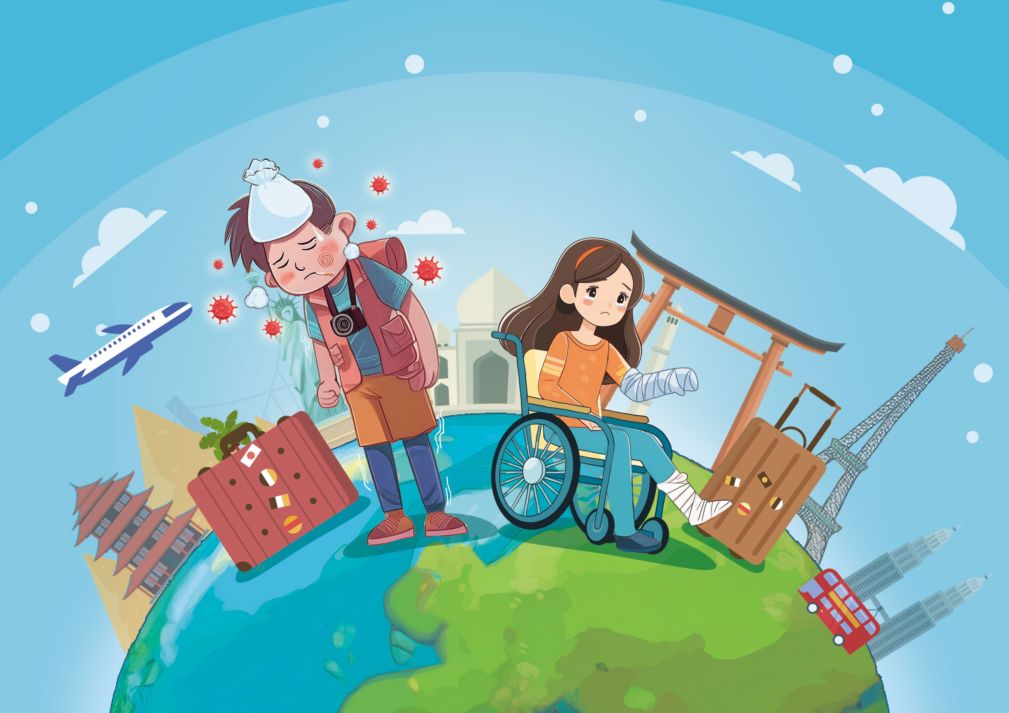 出國度假，旅平險投保一定要買到海外突發疾病險，生病才能獲理賠。