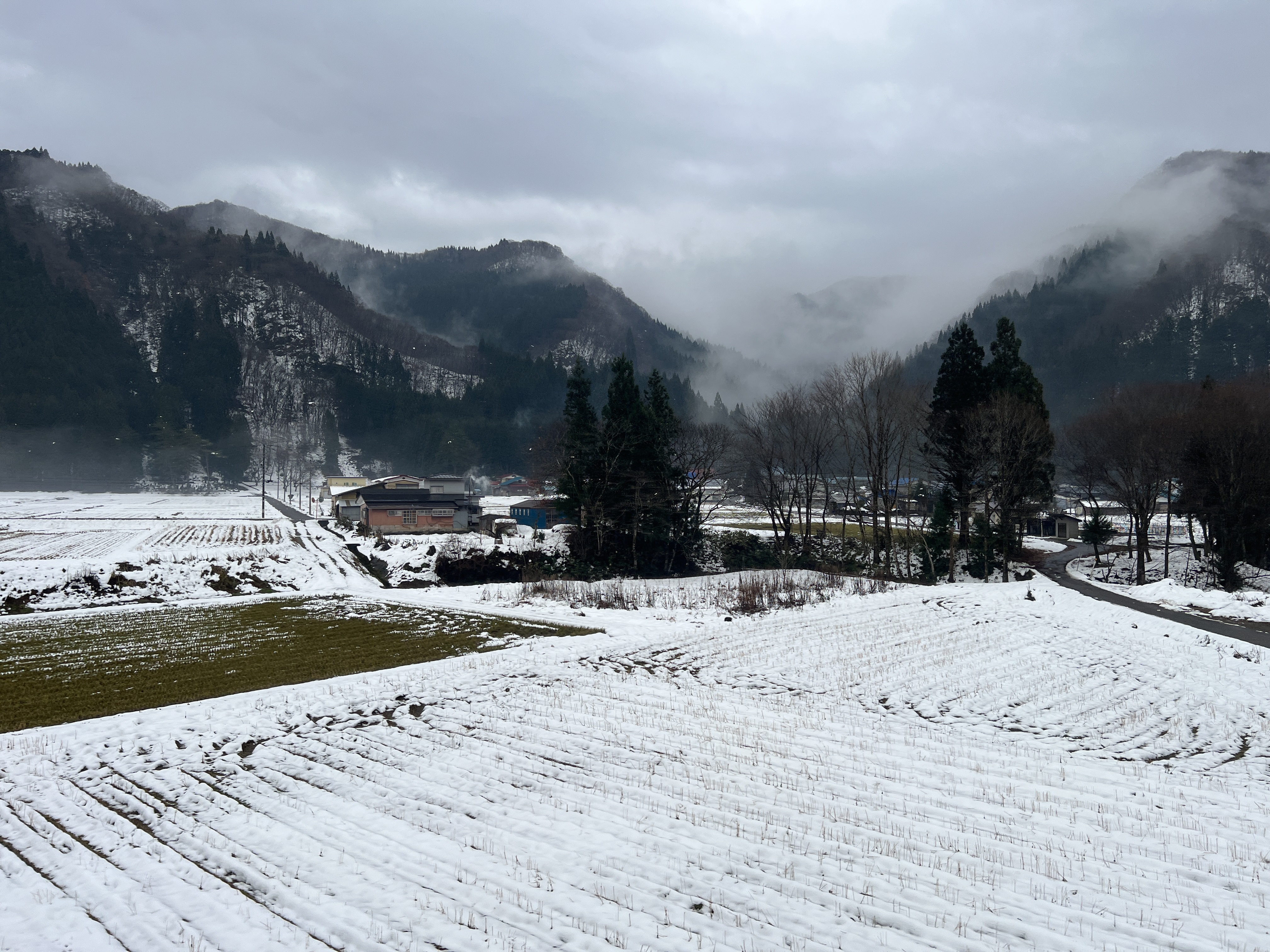 秋田內陸線曾入選日本三大車窗景觀,冬季翻山越嶺看到的是被白雪覆蓋的田野。