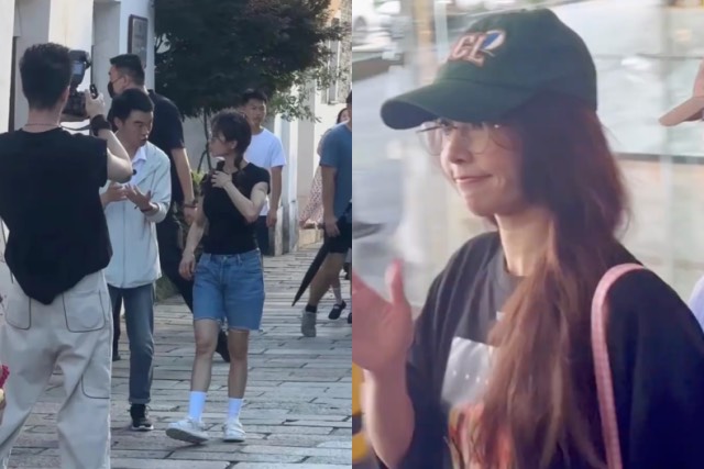 網友在街頭捕捉到野生蔡依林，照片中的她打扮休閒。（翻攝自網路）