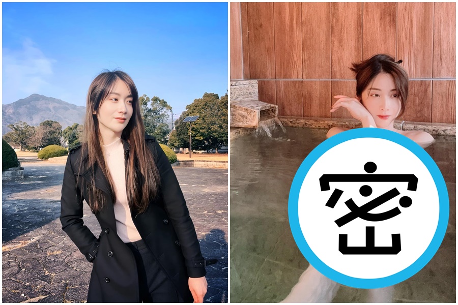 去年做完抽脂豐胸手術的陳漢章，今年過年馬上嘗試大突破，在社群曬出全裸泡湯照。（翻攝自樂樂檢察官 臉書）