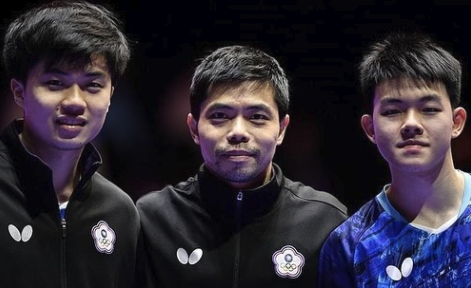 林昀儒（左起）、莊智淵、高承睿今出賽巴黎奧運男子團體第一輪比賽。（翻攝高承睿臉書）