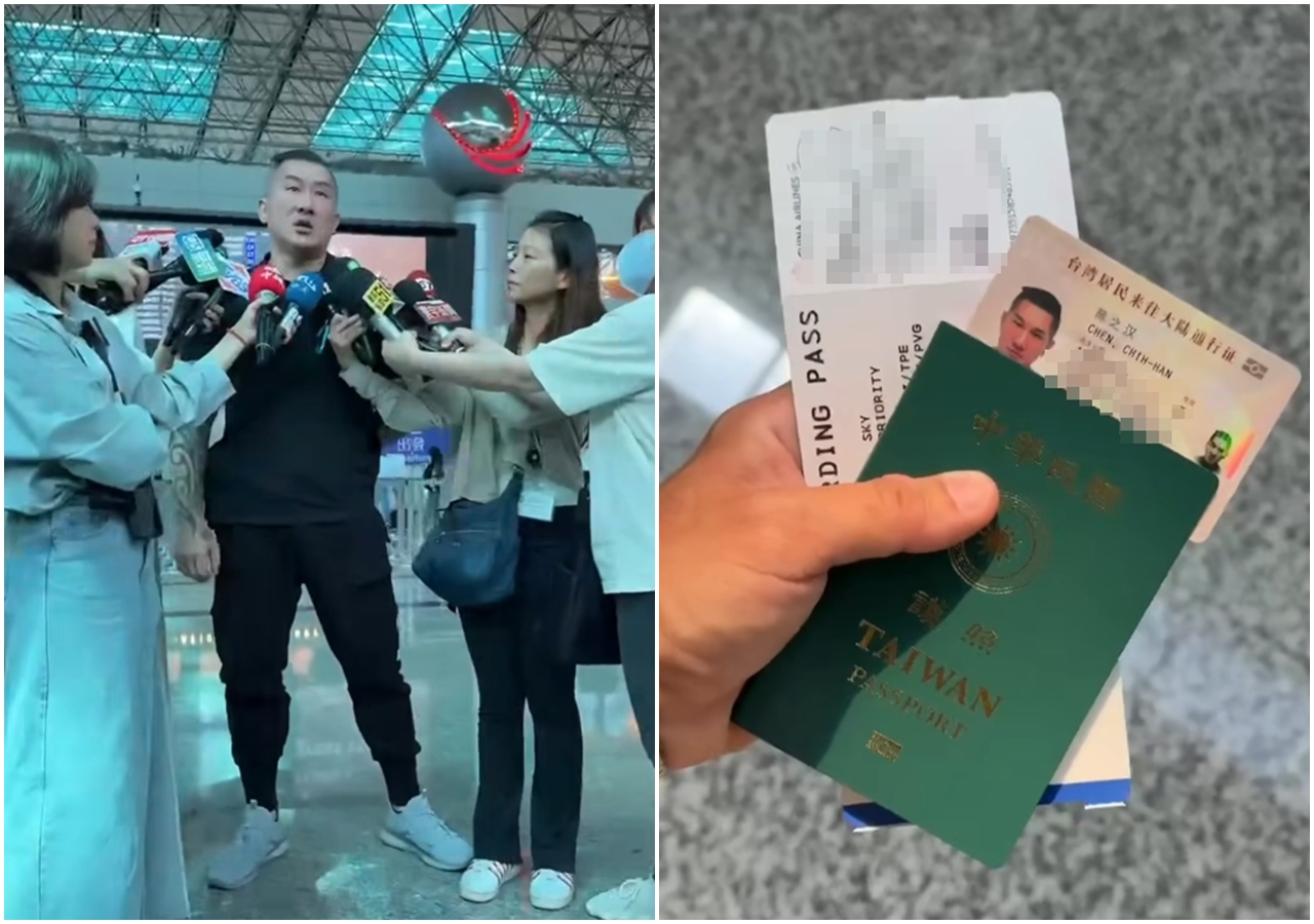 「館長」陳之漢今現身桃園國際機場，接受完媒體訪問後，他就搭機前往中國上海。（翻攝自飆捍臉書粉專）