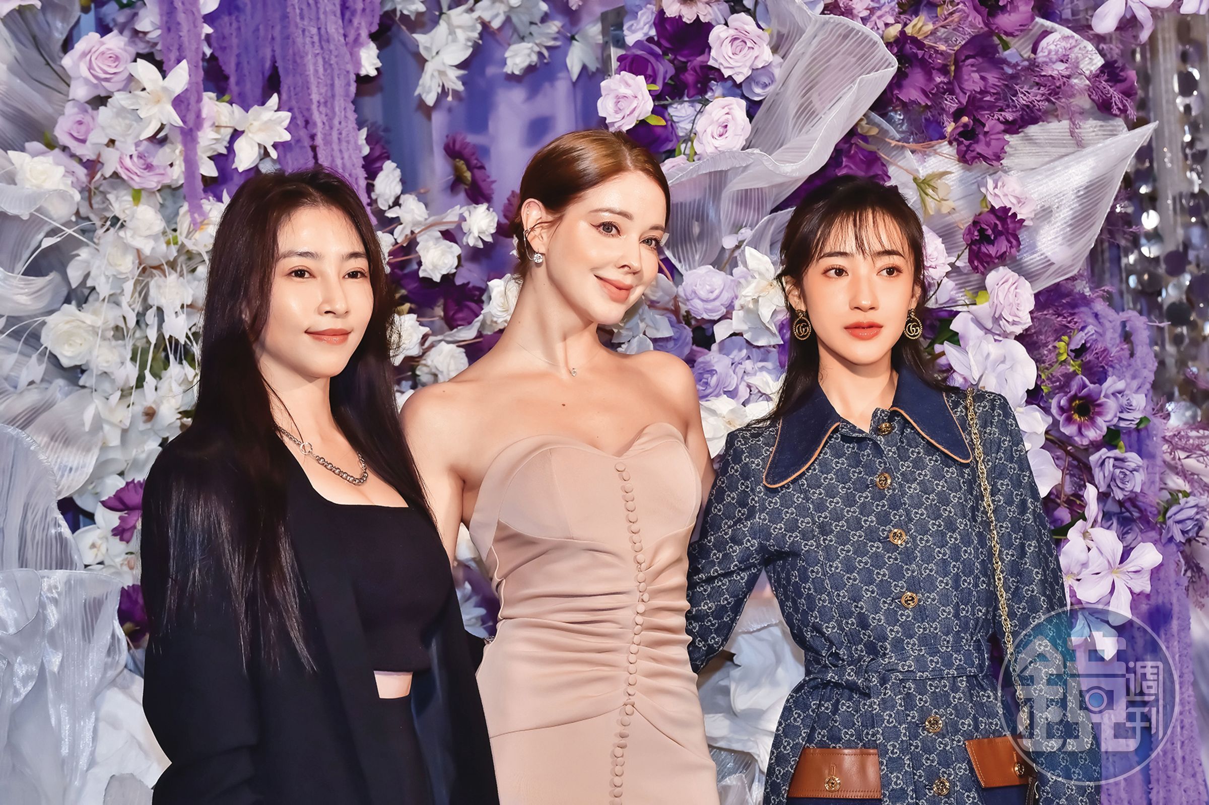 夏宇禾（右）、張家瑋（左）情同姐妹，上週日還一起參加賴慧如的婚禮，跟安妮（中）合照。