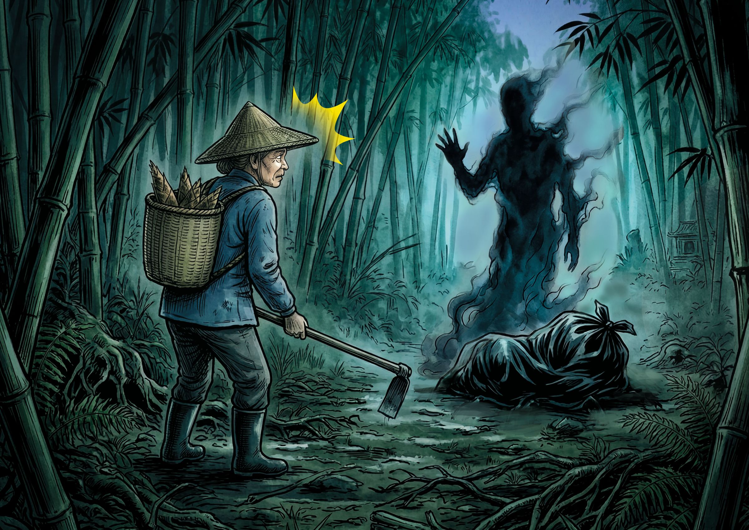 一名婦人上山採筍時,看到一道神祕黑影向其招手,意外發現冬男屍體。(此照片由AI軟體magnific優化,本刊美術組後製)