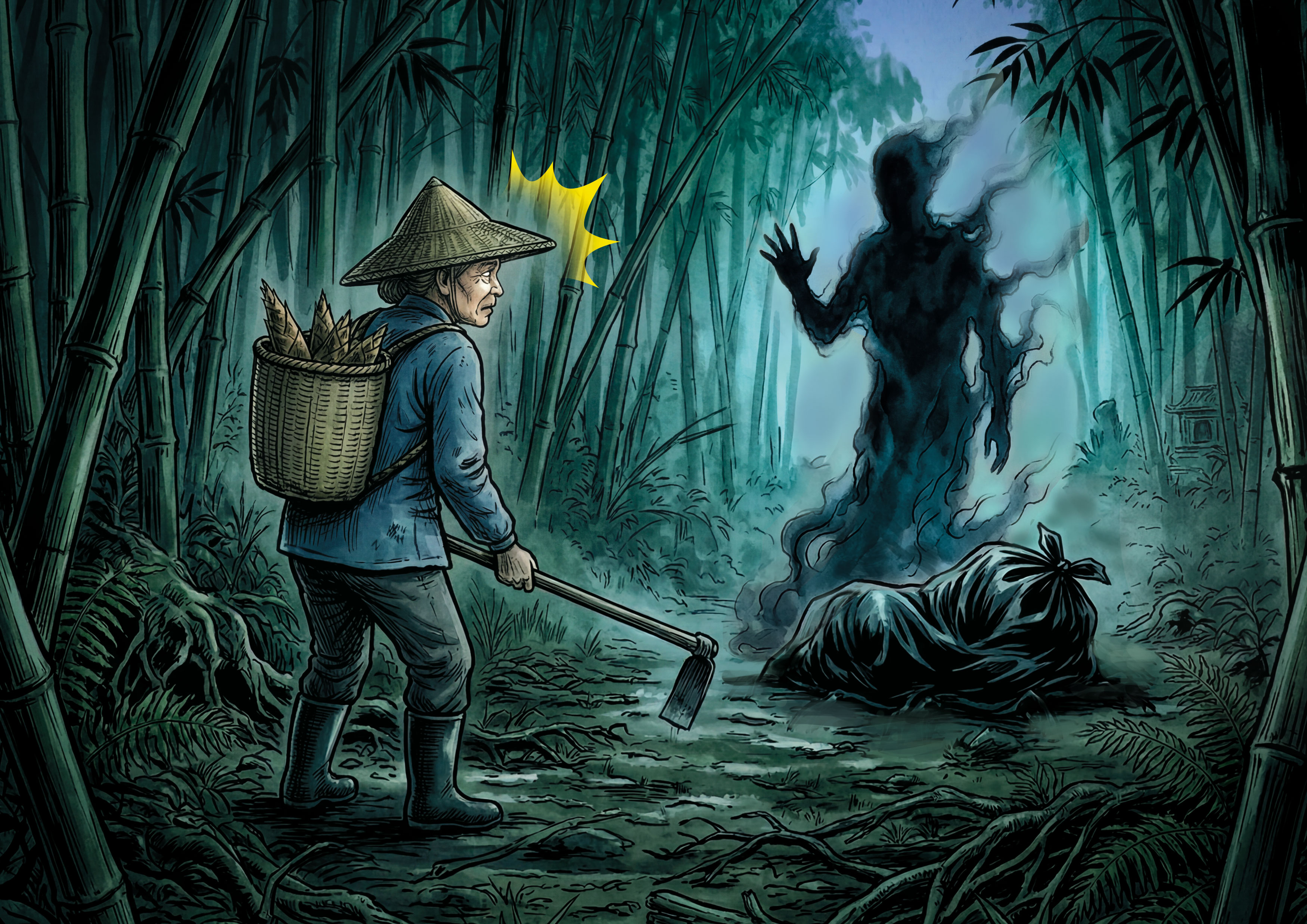 一名婦人上山採筍時，看到一道神祕黑影向其招手，意外發現冬男屍體。（此照片由AI軟體magnific優化，本刊美術組後製）