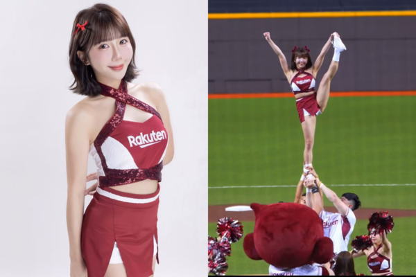 Mika在開場舞展現驚人的「空中一字馬」。（樂天桃猿提供、翻攝CPBL轉播）