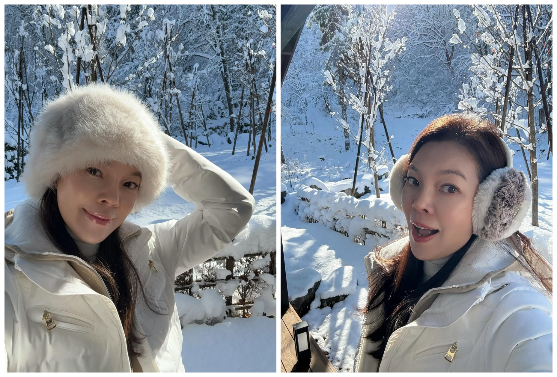 曾馨瑩在雪地裡自拍，表情豐富。（翻攝曾馨瑩IG）