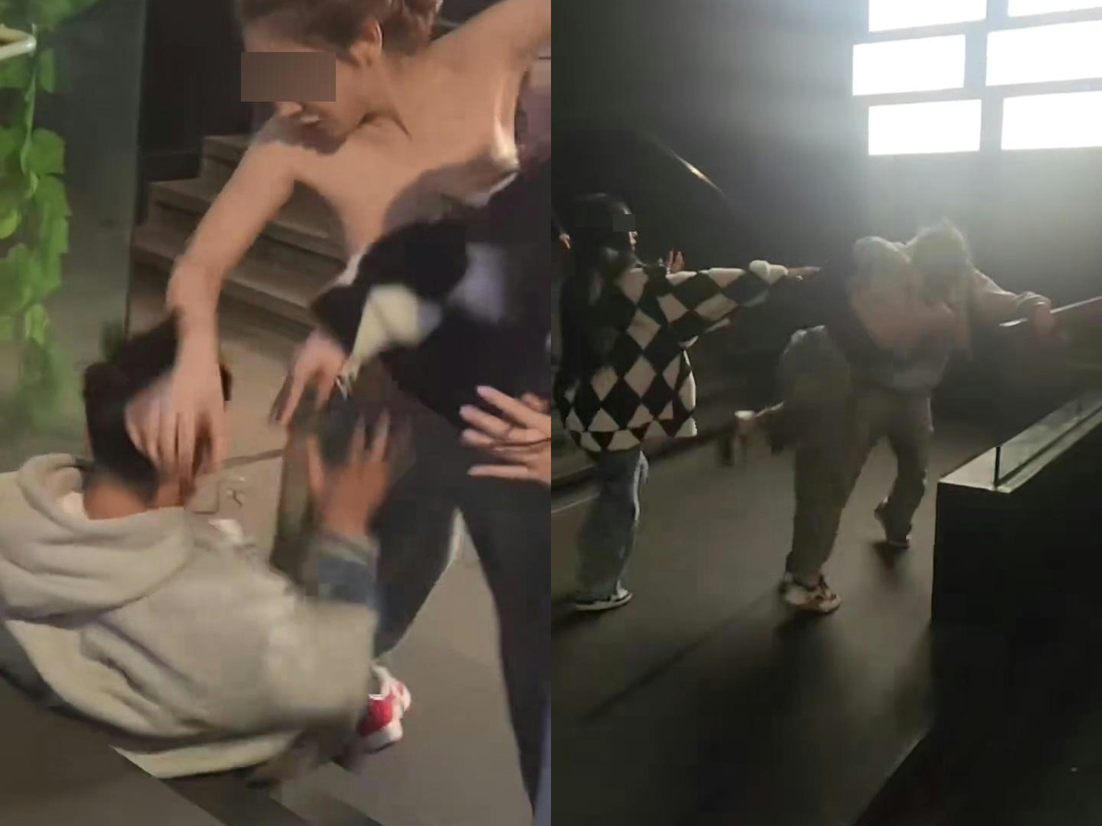 影片最後是停在男子將性感女壓制在地上打,女方也不甘示弱反擊。(翻攝自網路)