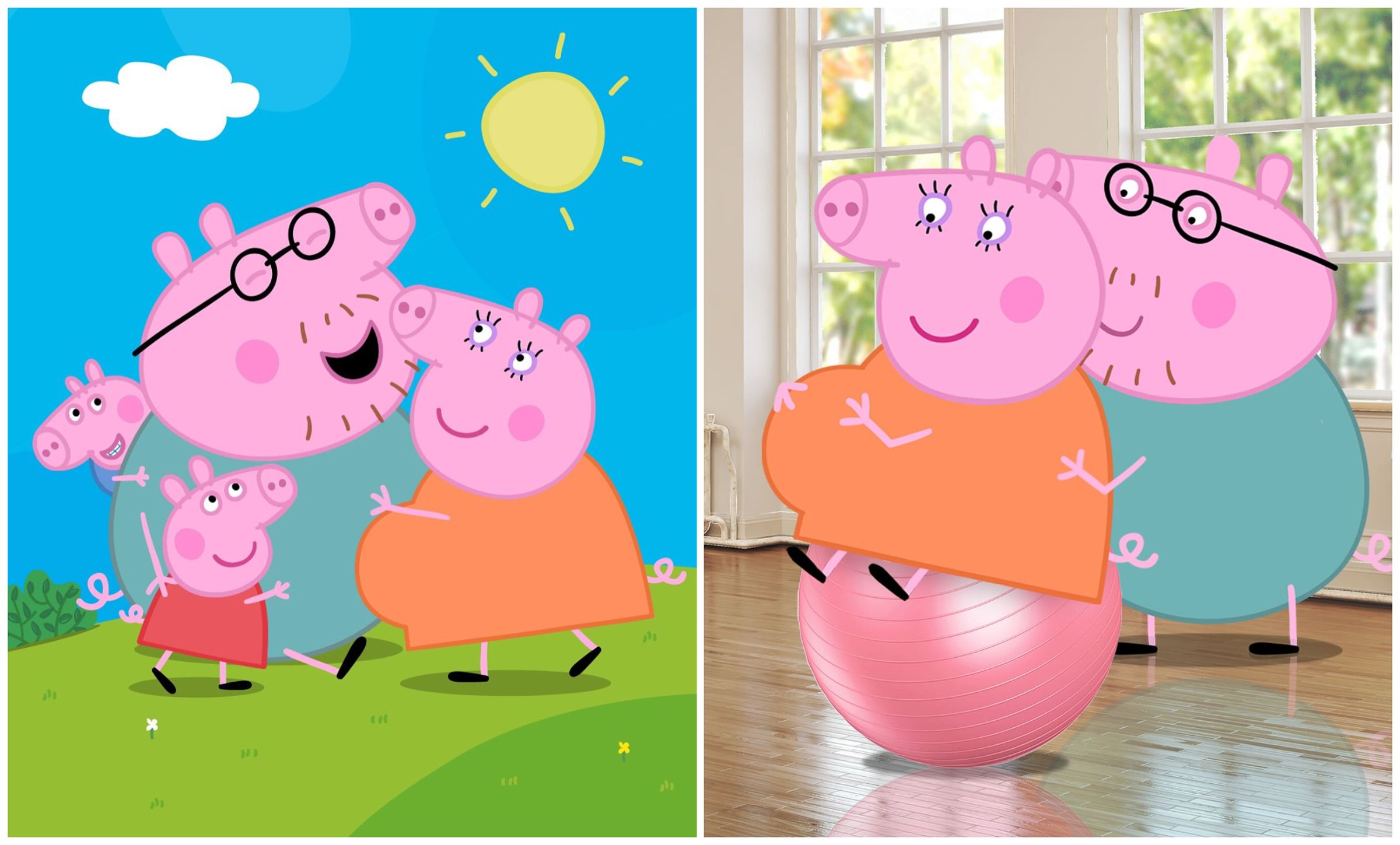 豬媽媽懷第3胎，與豬爸爸的感情變得更親密。（翻攝Peppa Pig臉書）