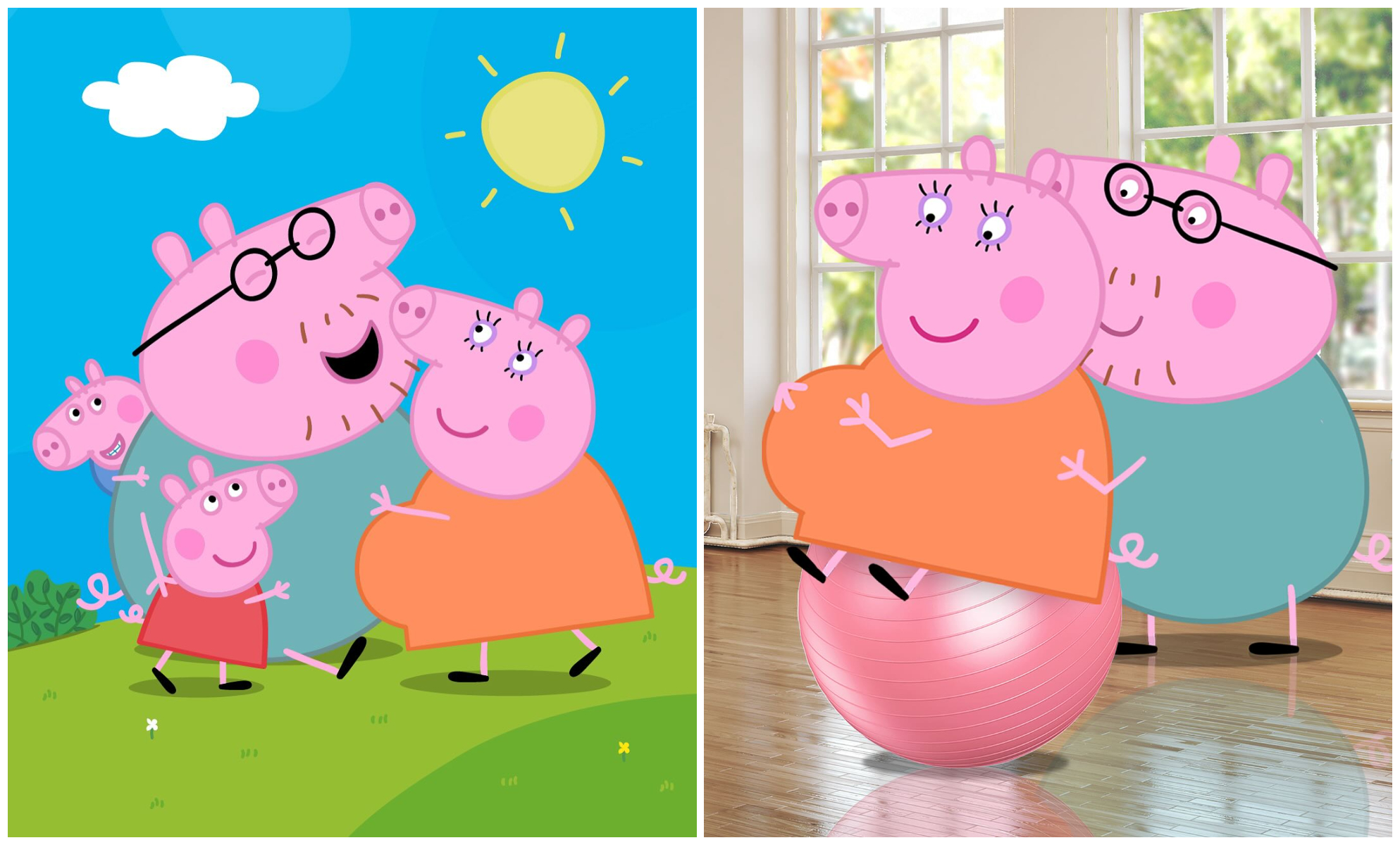 豬媽媽懷第3胎，與豬爸爸的感情變得更親密。（翻攝Peppa Pig臉書）