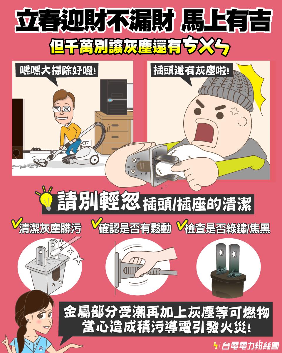 台電說明機器的插頭與插座的清潔。（翻攝自臉書@台電電力粉絲團）