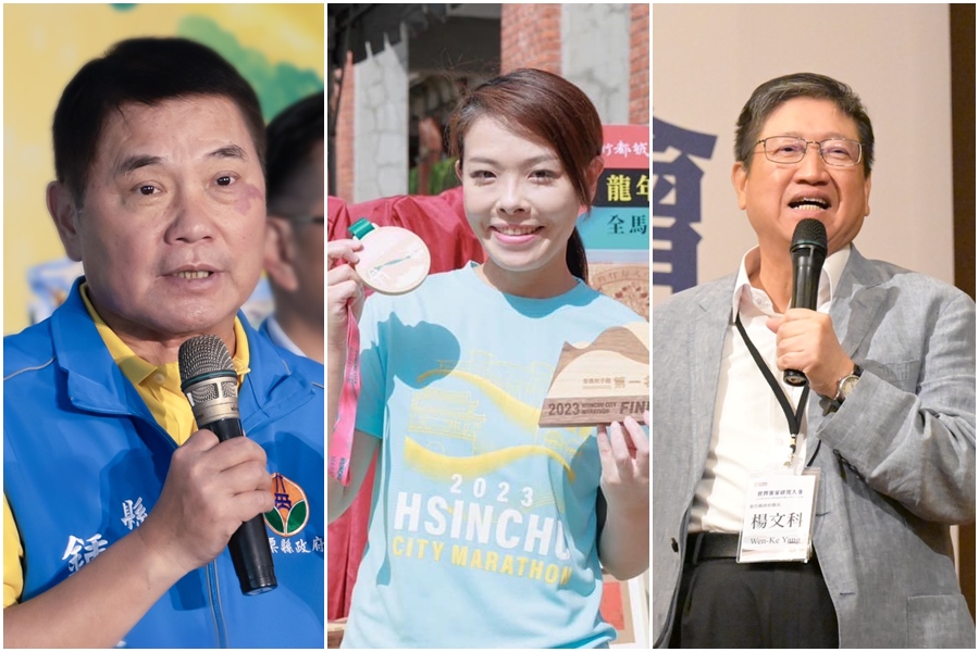 新竹縣長楊文科(右起)、新竹市長高虹安、苗栗縣長鍾東錦3位跨黨派首長晚間發表聯合聲明挺藍白合採全民調。(合成圖,翻攝臉書)