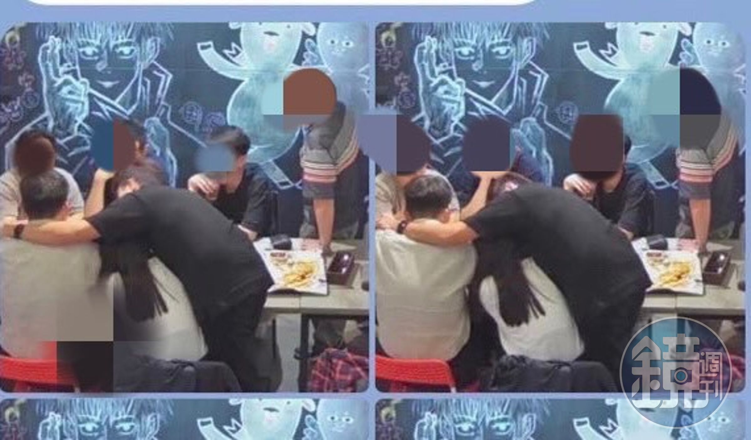男學員A（黑衣者）全身緊貼著女學生，幾乎趴在對方身上。（讀者提供）