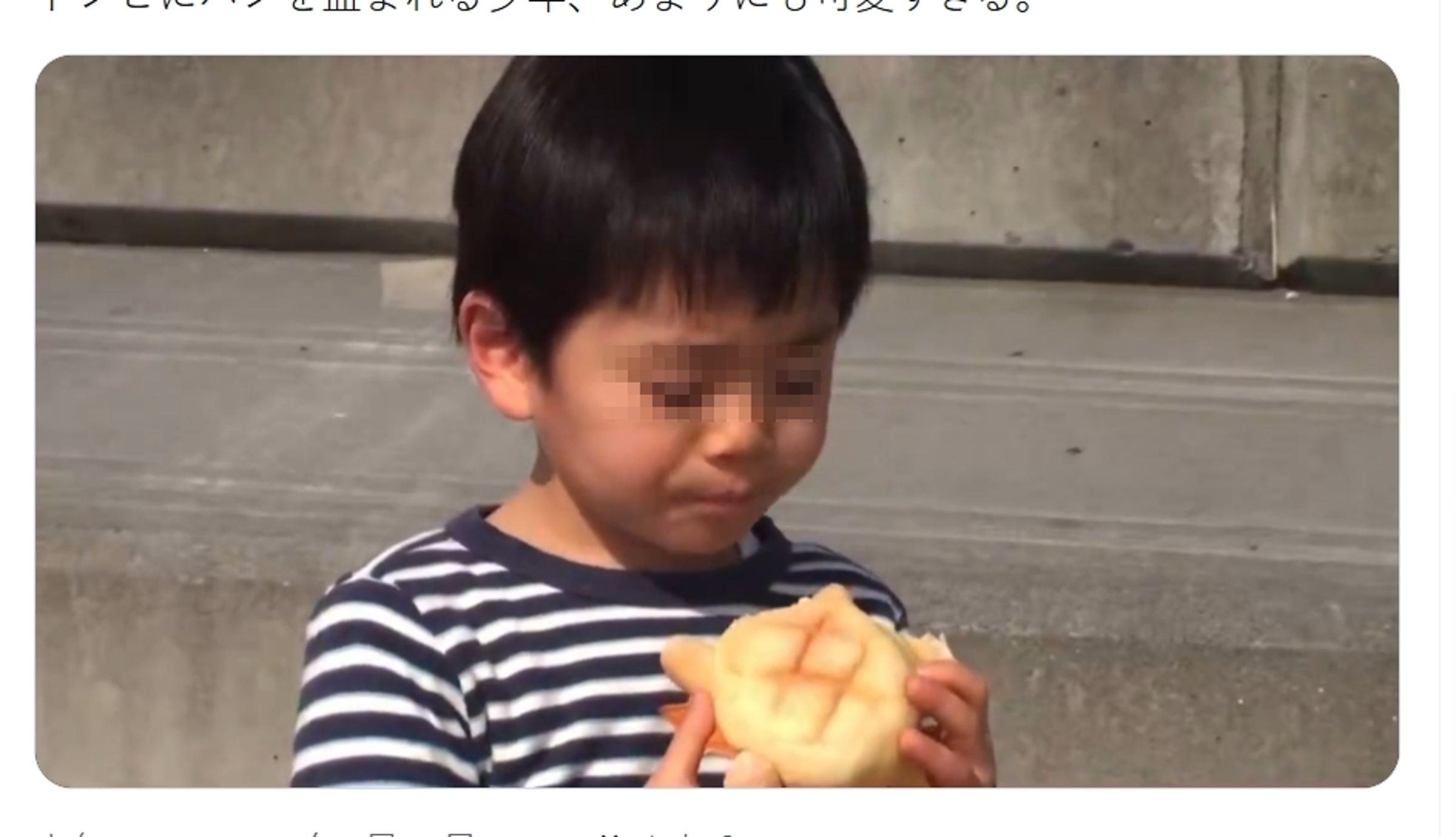 小男孩抱著烏龜造型的波蘿麵包，一臉滿足地享用，沒想到才咬幾口，就悲劇了。（翻攝自X）