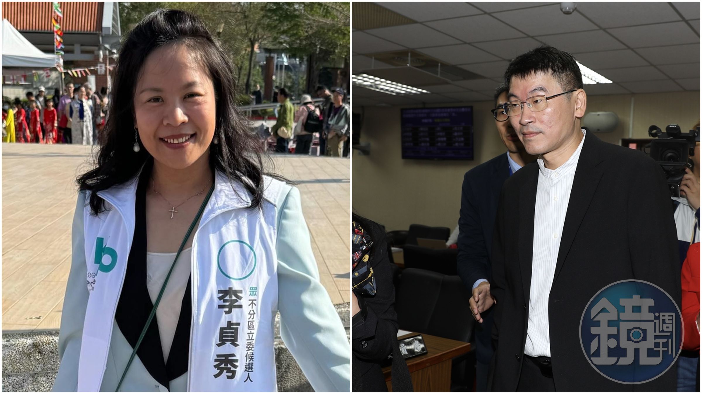 梁文傑（右）指出公職不能雙重國籍，李貞秀（左）嗆「「要我提一個依中華民國憲法不承認的『國家』國籍放棄證明邏輯上就不合理」。（左圖翻攝自臉書＠李貞秀）