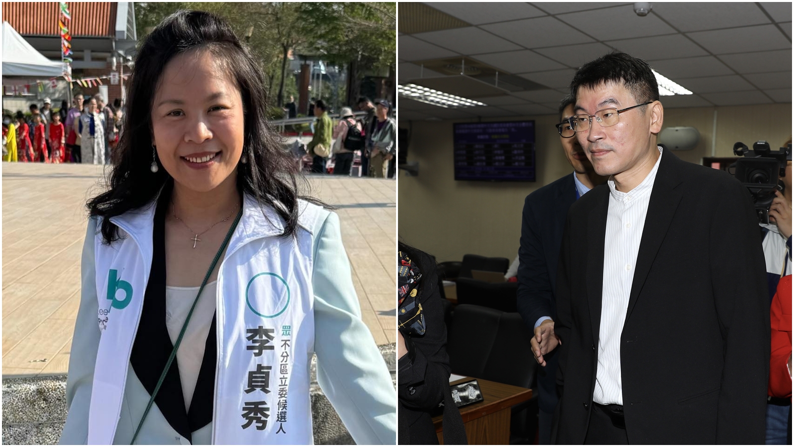 梁文傑（右）指出公職不能雙重國籍，李貞秀（左）嗆「「要我提一個依中華民國憲法不承認的『國家』國籍放棄證明邏輯上就不合理」。（左圖翻攝自臉書＠李貞秀）