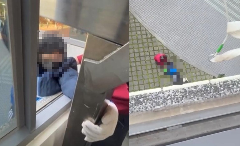 一名輔大醫院女性護理師在進行消防演練時發生意外，從2樓高處墜落。（翻攝自爆料公社）