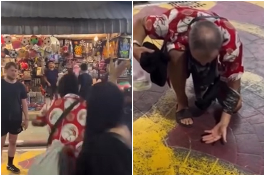 一名外國男子帶著蟑螂寵物出門，被見義勇為的路人彈飛，氣到跳腳。（翻攝自Esor News臉書）