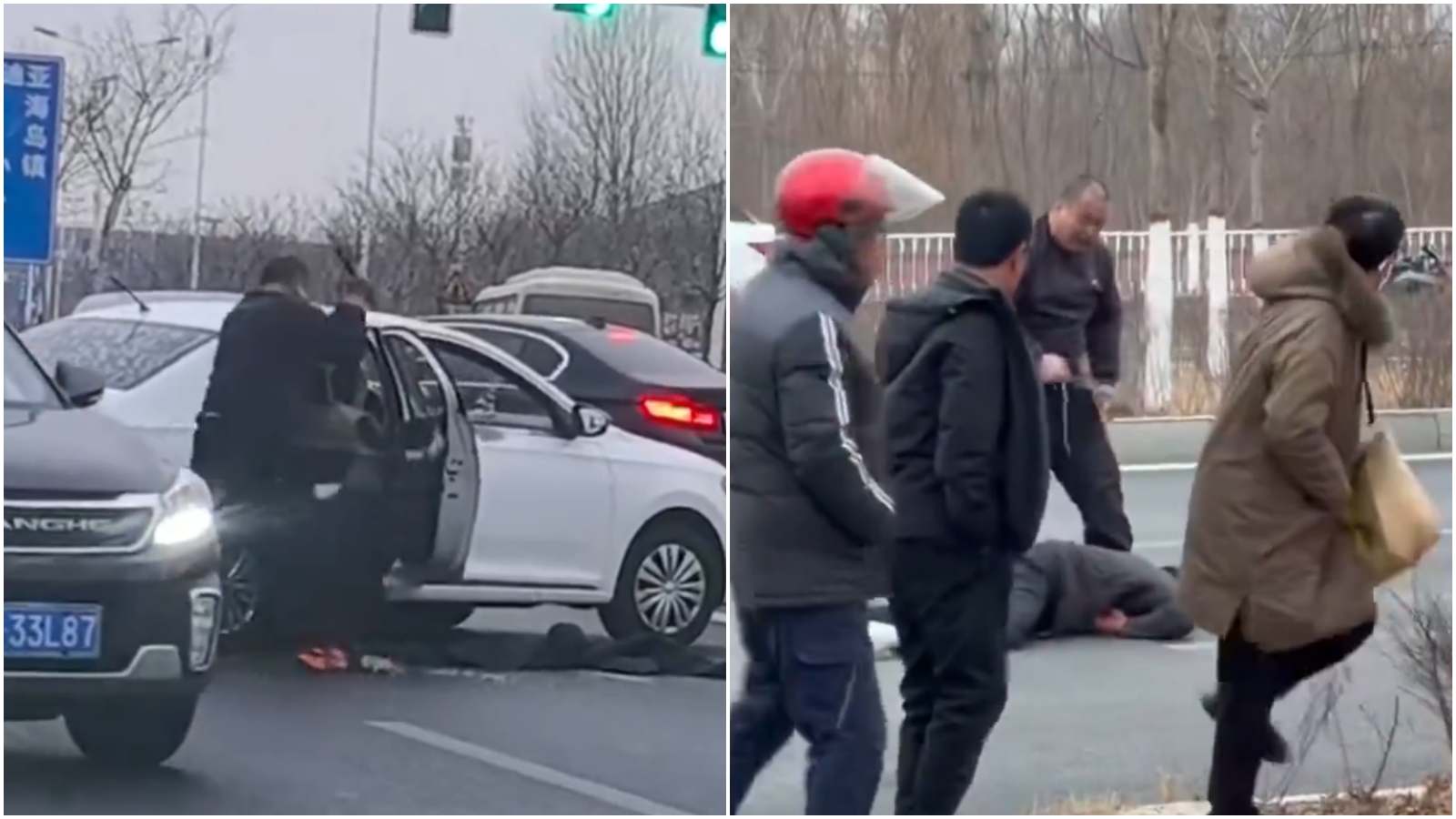 壯男持斧頭當街砍死小王。（翻攝X@whyyoutouzhele）