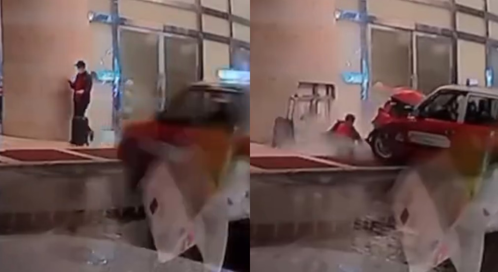 菲律賓籍旅客命喪異鄉。昨日他推著行李離開飯店，卻被失控計程車撞上。（翻攝自微博）