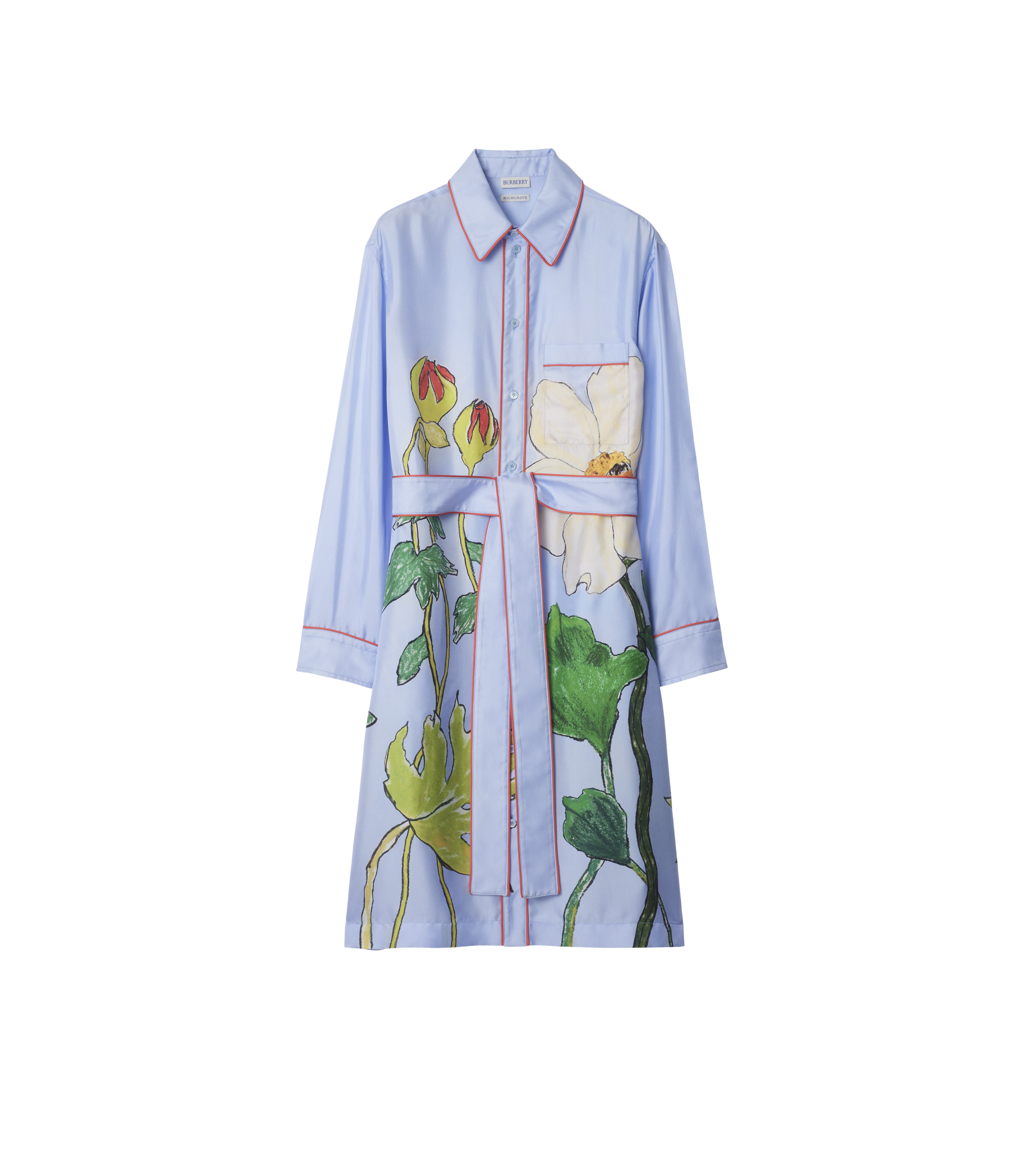 藍色格紋印花襯衫式洋裝。NT$79,000(BURBERRY提供)