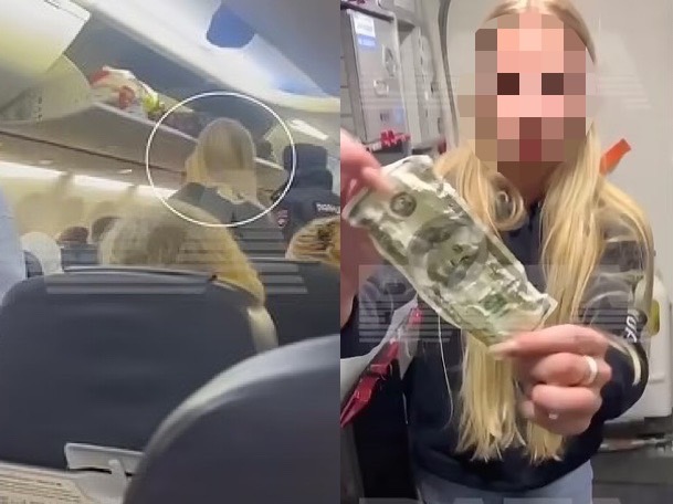 俄羅斯一名29歲女乘客不只侵犯隔壁男乘客，甚至大鬧機艙，試圖拿100美元賄賂空服員。（翻攝自俄羅斯媒體）
