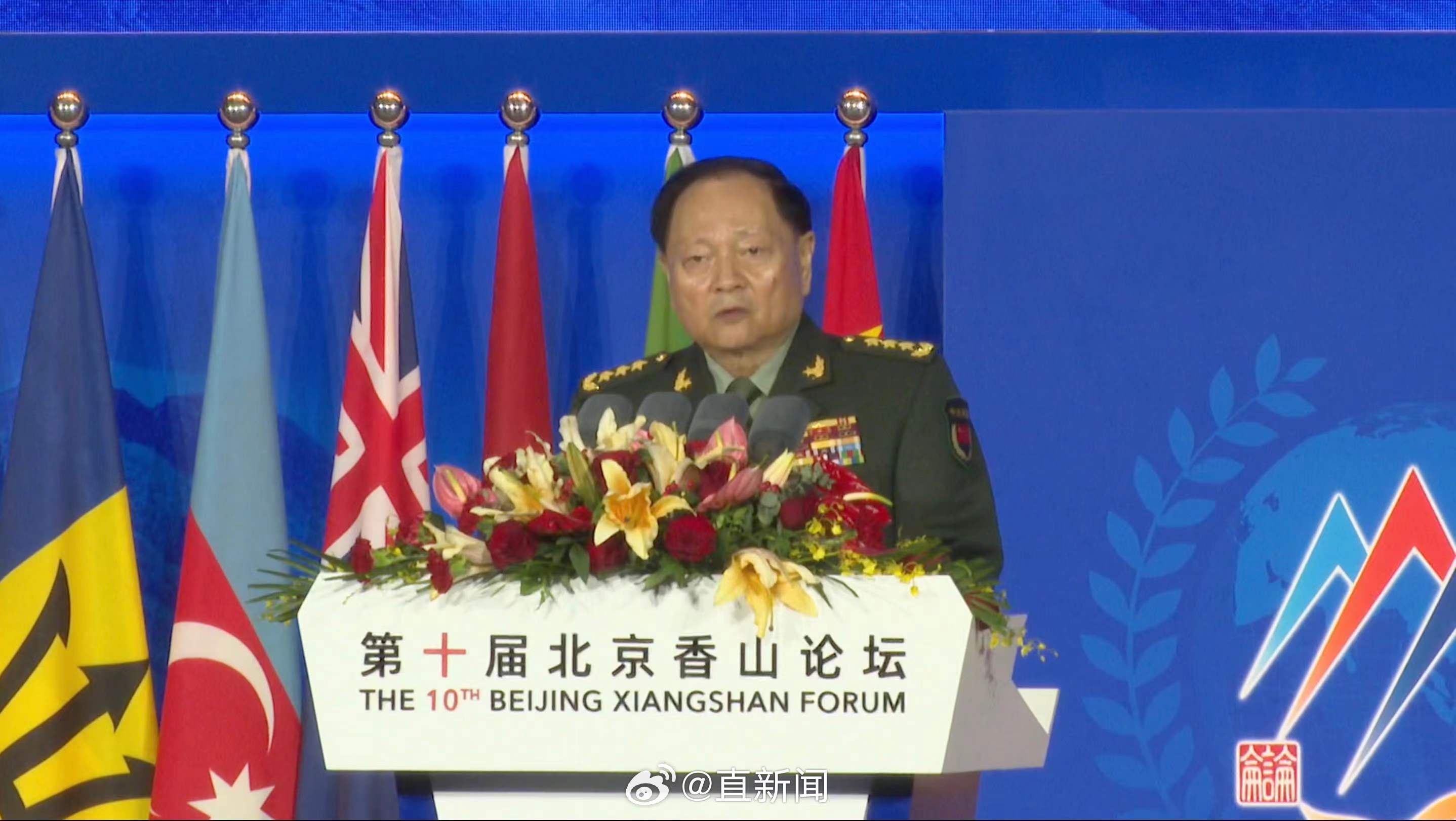 中共中央軍委副主席張又俠放話，無論誰想把台灣以任何形式從中國分裂出去，「中國軍隊絕不答應，絕不手軟」。（翻攝自微博＠直新聞）