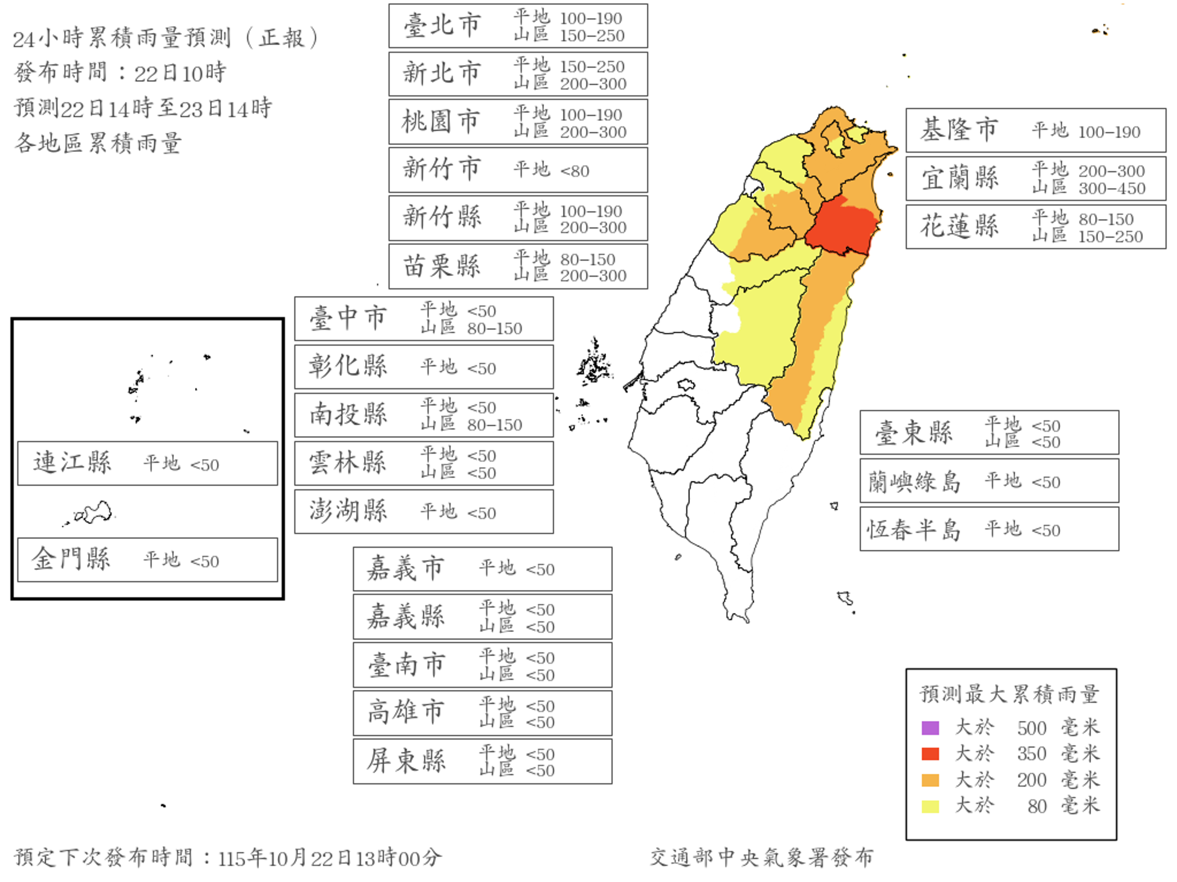 中央氣象署公布最新風雨預測。（翻攝自中央氣象署官網）