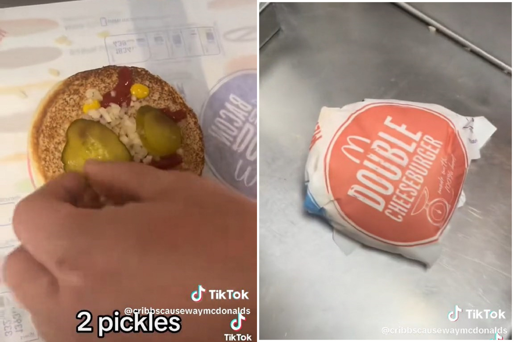 60秒完成一個麥當勞漢堡，妹子拍攝製作過程！網驚「沒戴手套好髒」。（翻自TikTok）