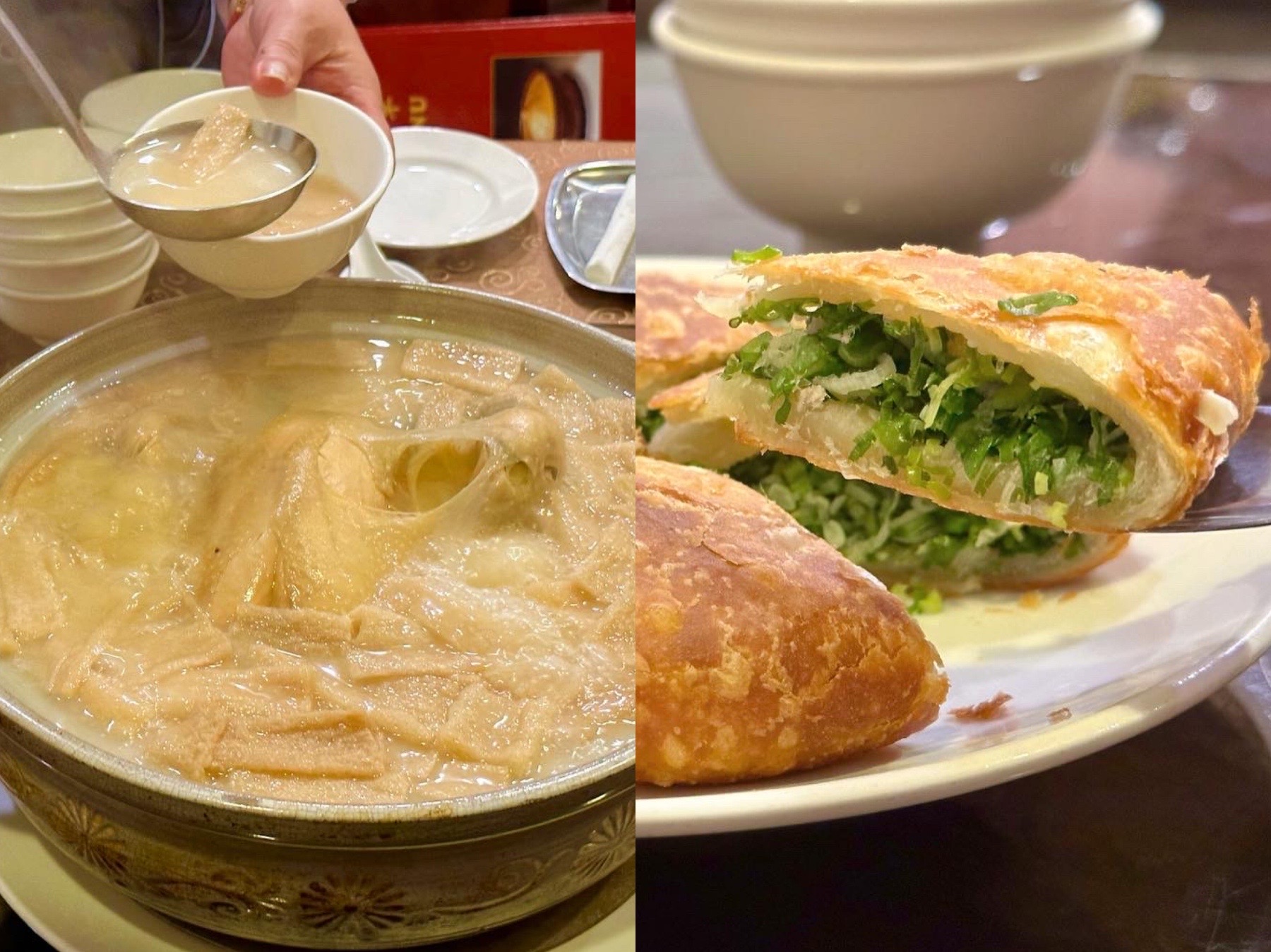 「驥園川菜餐廳」的砂鍋雞湯赫赫有名，但蔥花要爆出來的「厚餅」，讓我吃了更驚豔。