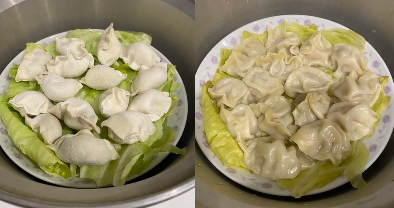 網友推薦用蒸的方式料理水餃，只要蒸5分鐘就快速上桌，而且不會破皮。（翻攝臉書粉專「家常菜」）