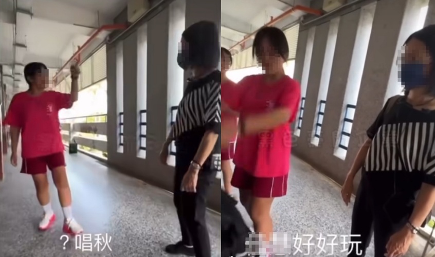 台南某國中二年級3名女生因放學在走廊上逗留，被經過的女老師規勸早點回家，而該名女學生卻用手指指著老師無理辱罵。（翻攝自色豪門企業）