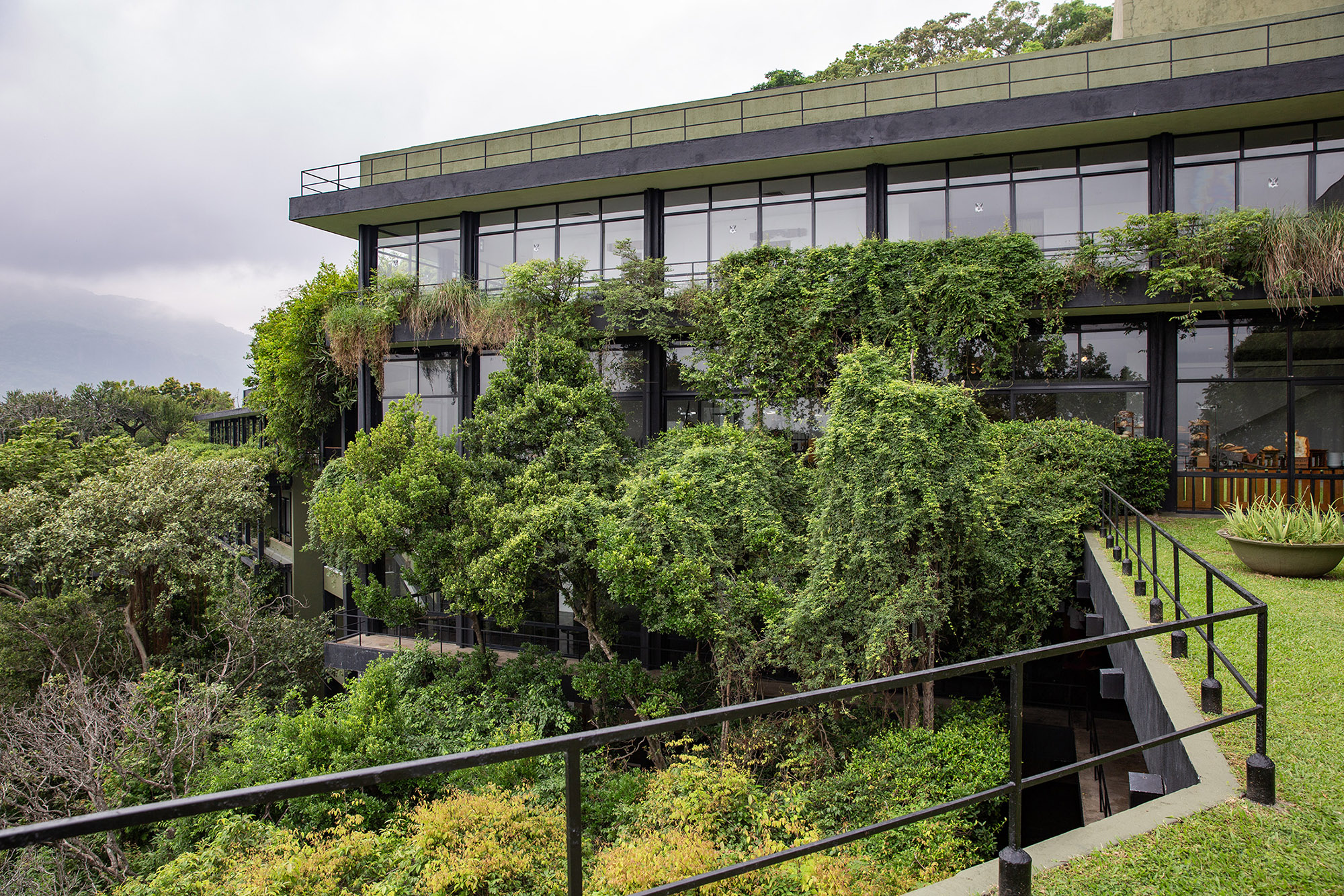 傑佛瑞．巴瓦的飯店不是蓋在森林裡，而是被森林慢慢包圍，Heritance Kandalama座落森林保護區的斜坡，外牆覆滿植被以減少對周邊地景的衝擊。